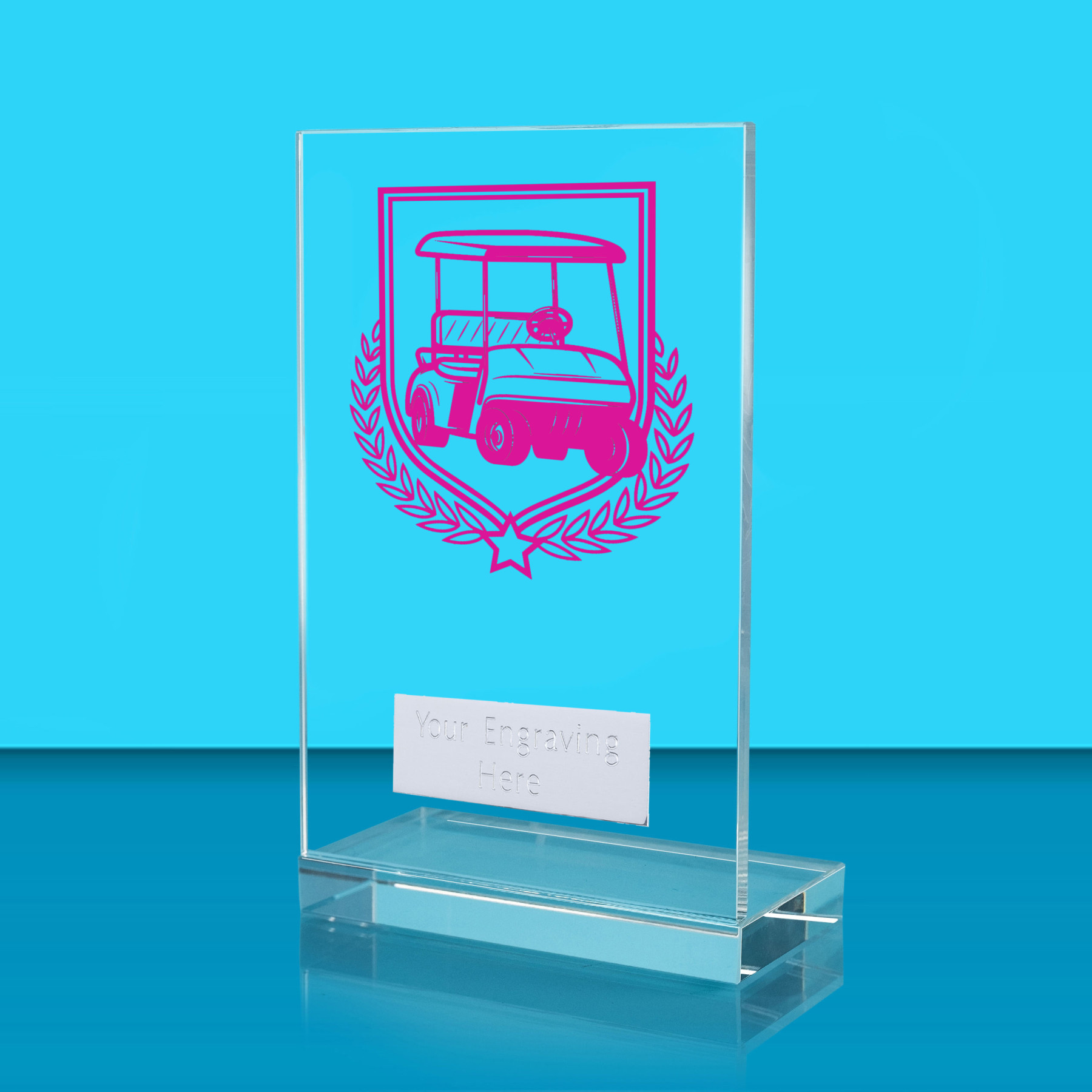 UV Colour Printed Golf Buggy L Shaped Jade Glass Award