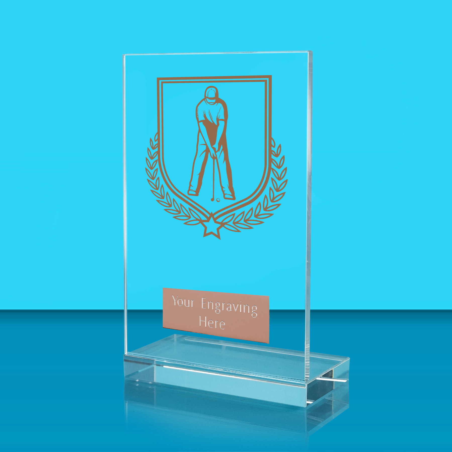 UV Colour Printed Golf L Shaped Jade Glass Award