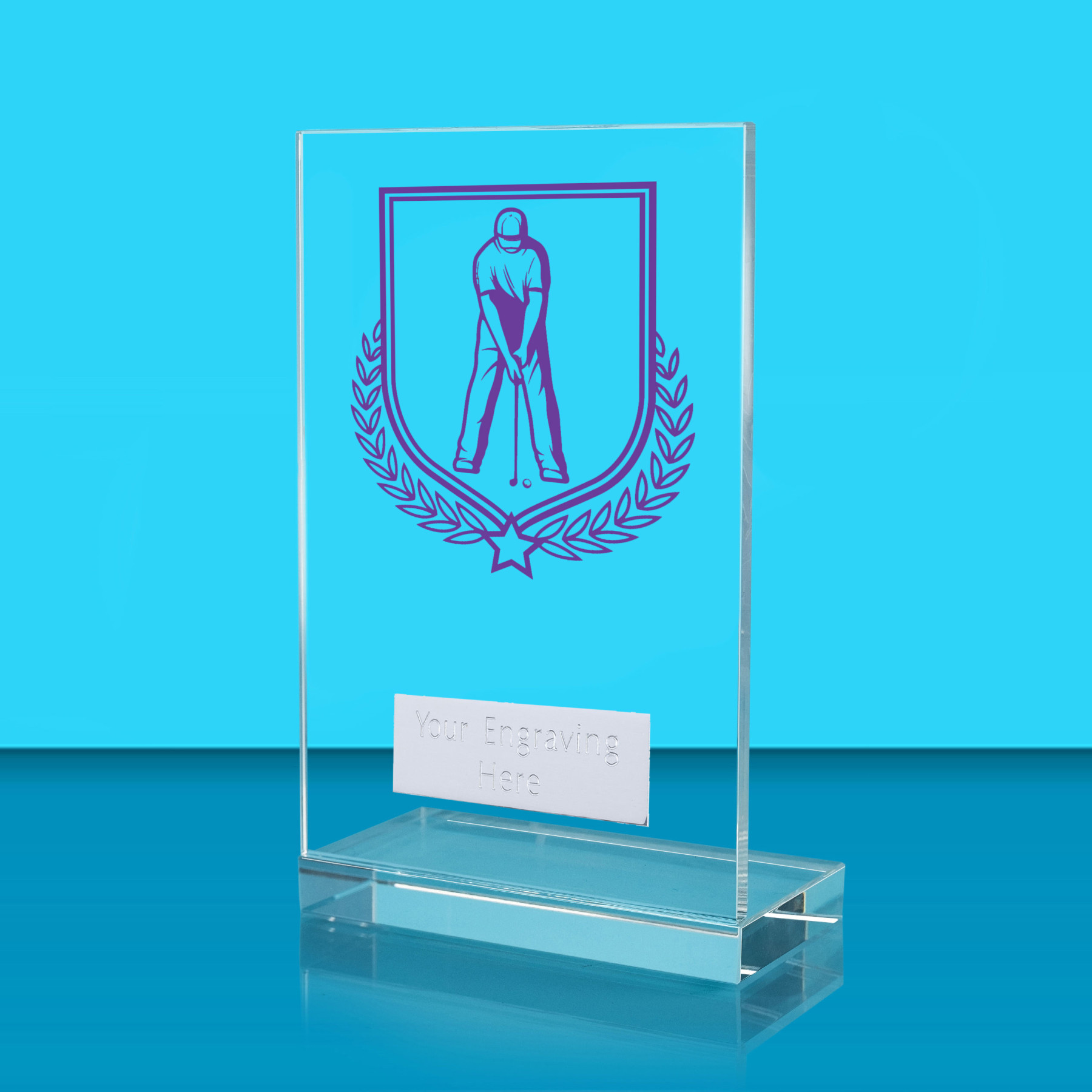 UV Colour Printed Golf L Shaped Jade Glass Award