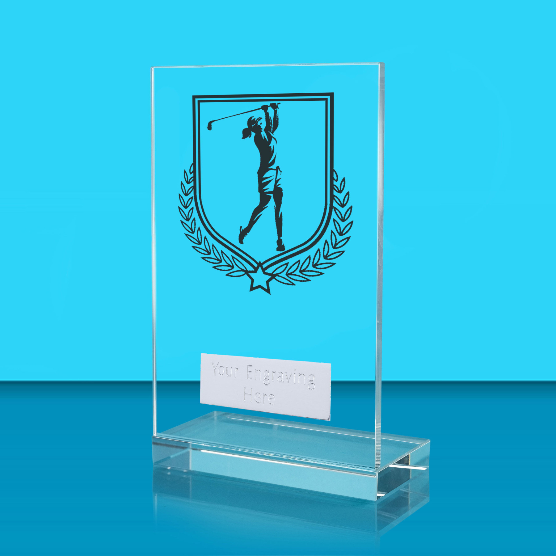 UV Colour Printed Golf L Shaped Jade Glass Award