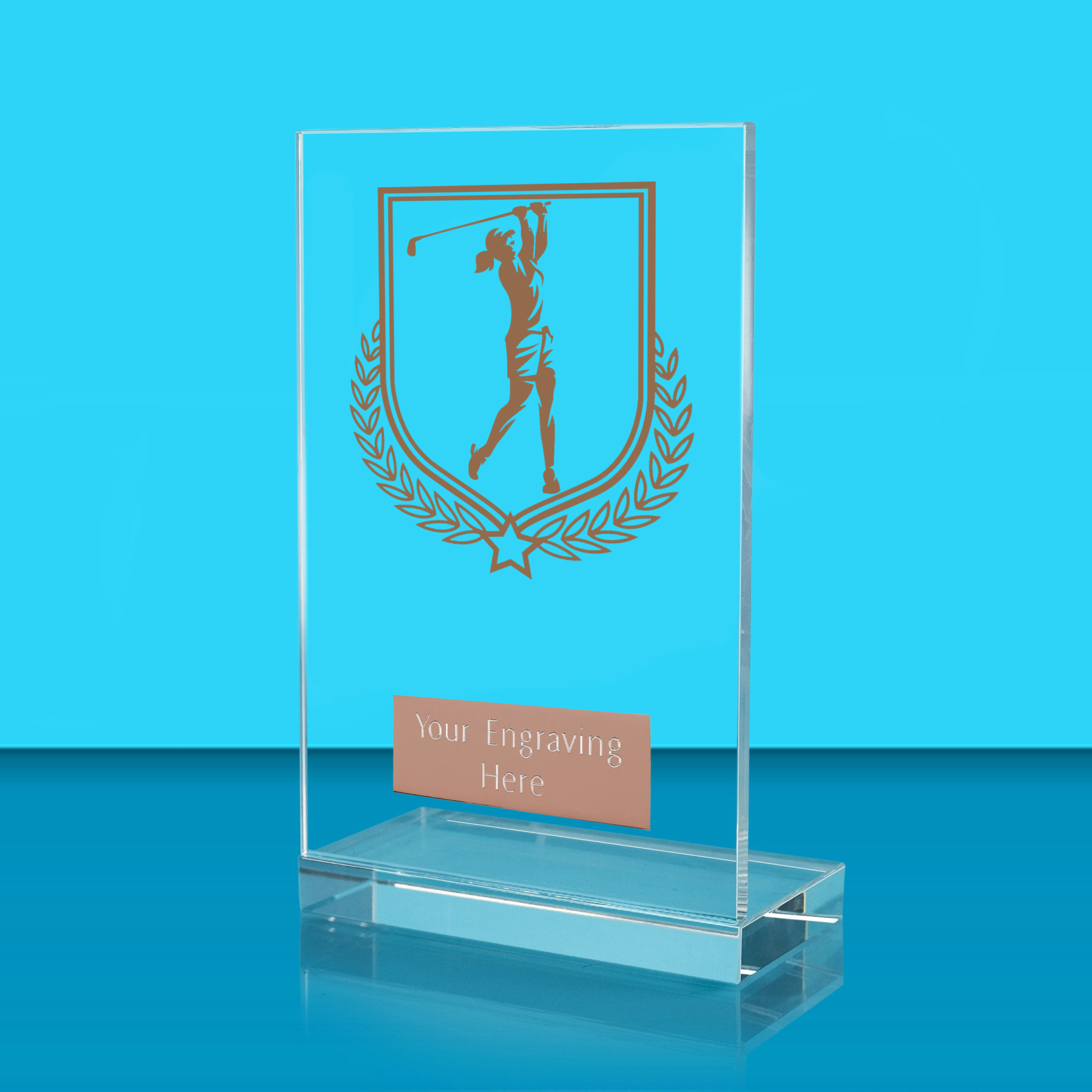 UV Colour Printed Golf L Shaped Jade Glass Award