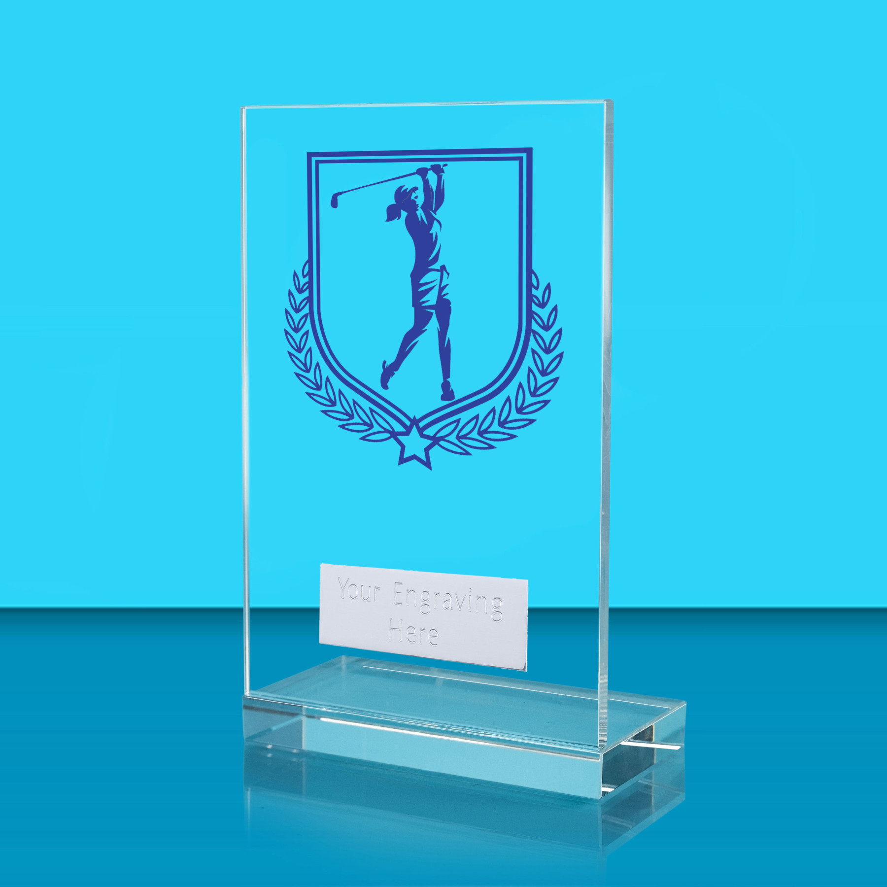 UV Colour Printed Golf L Shaped Jade Glass Award