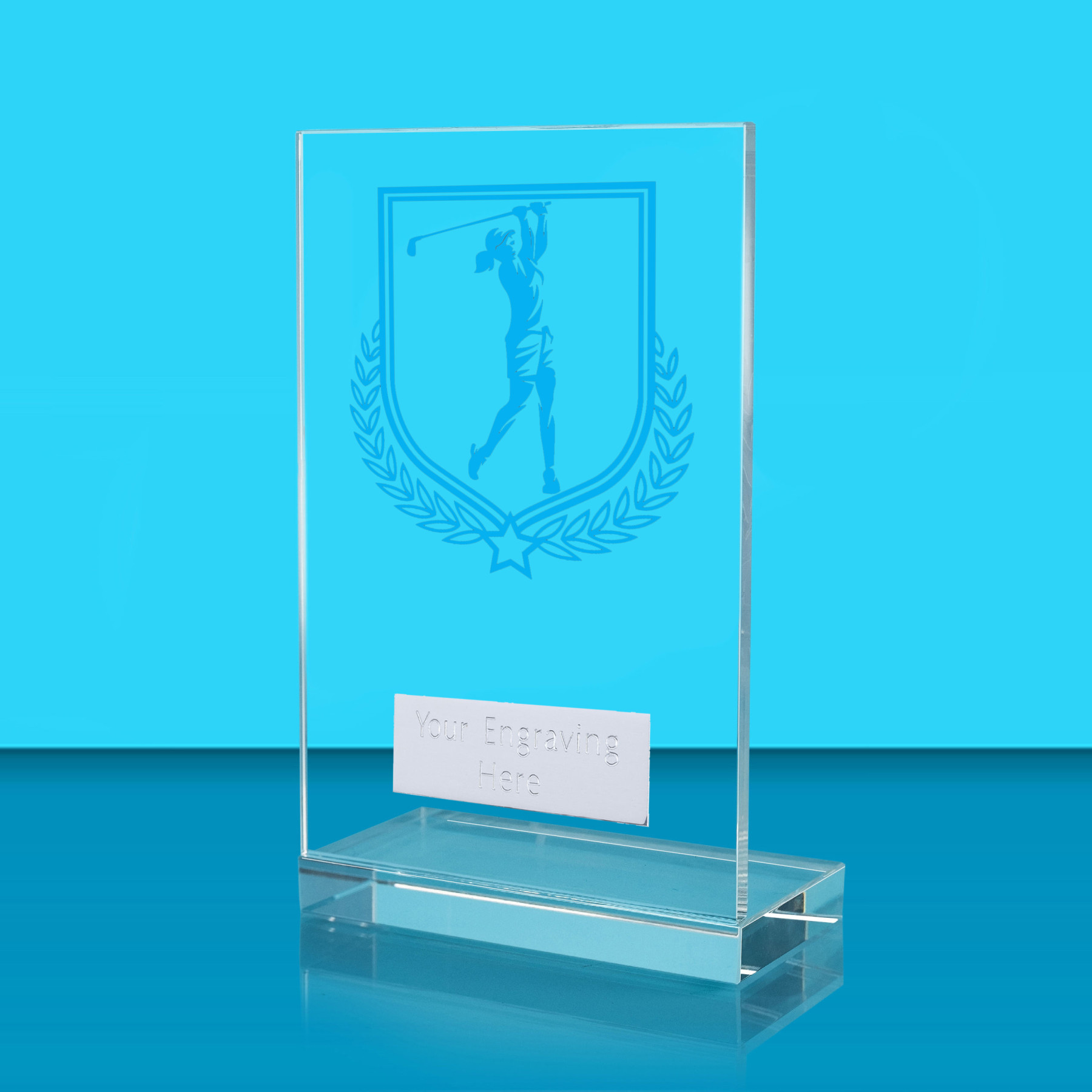 UV Colour Printed Golf L Shaped Jade Glass Award
