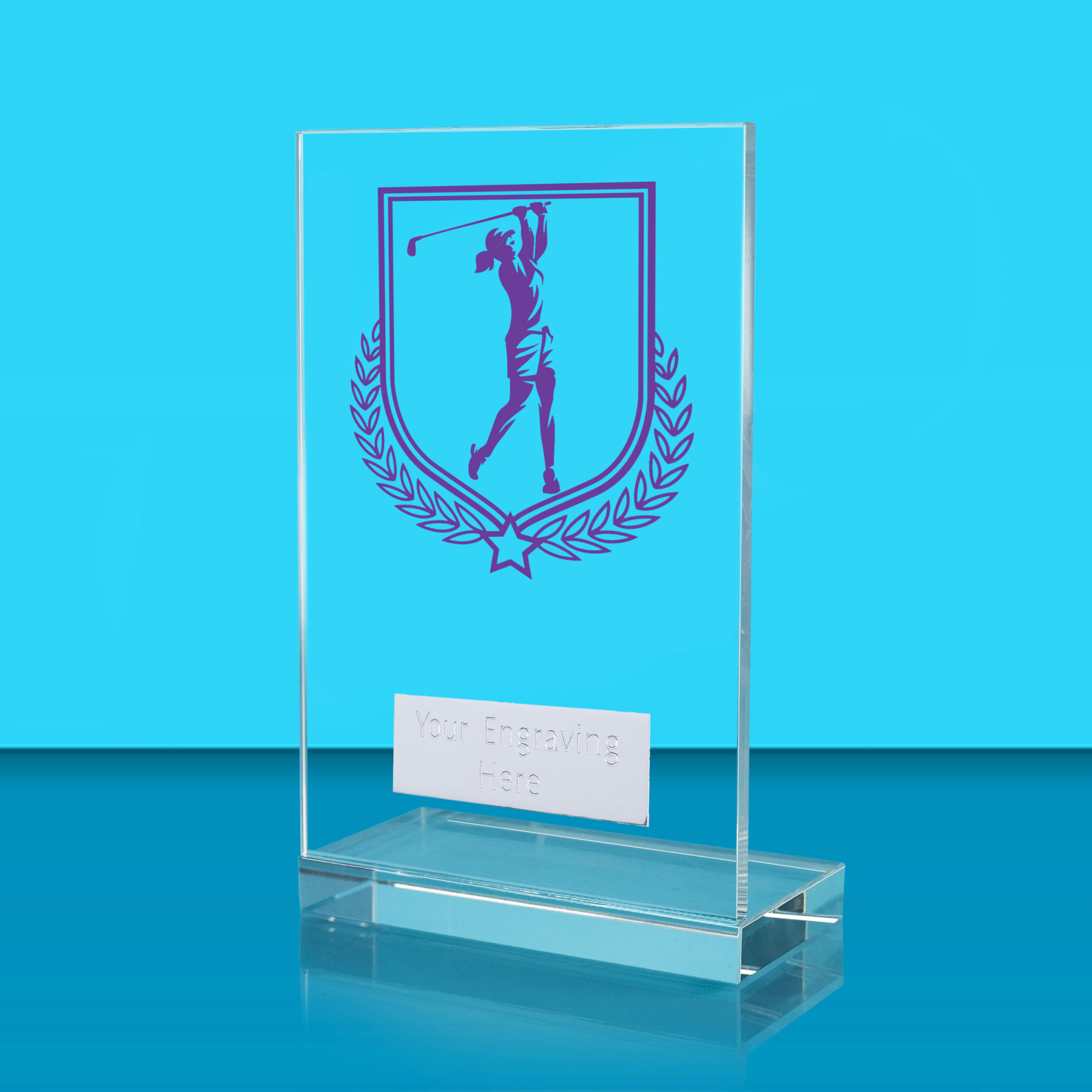 UV Colour Printed Golf L Shaped Jade Glass Award