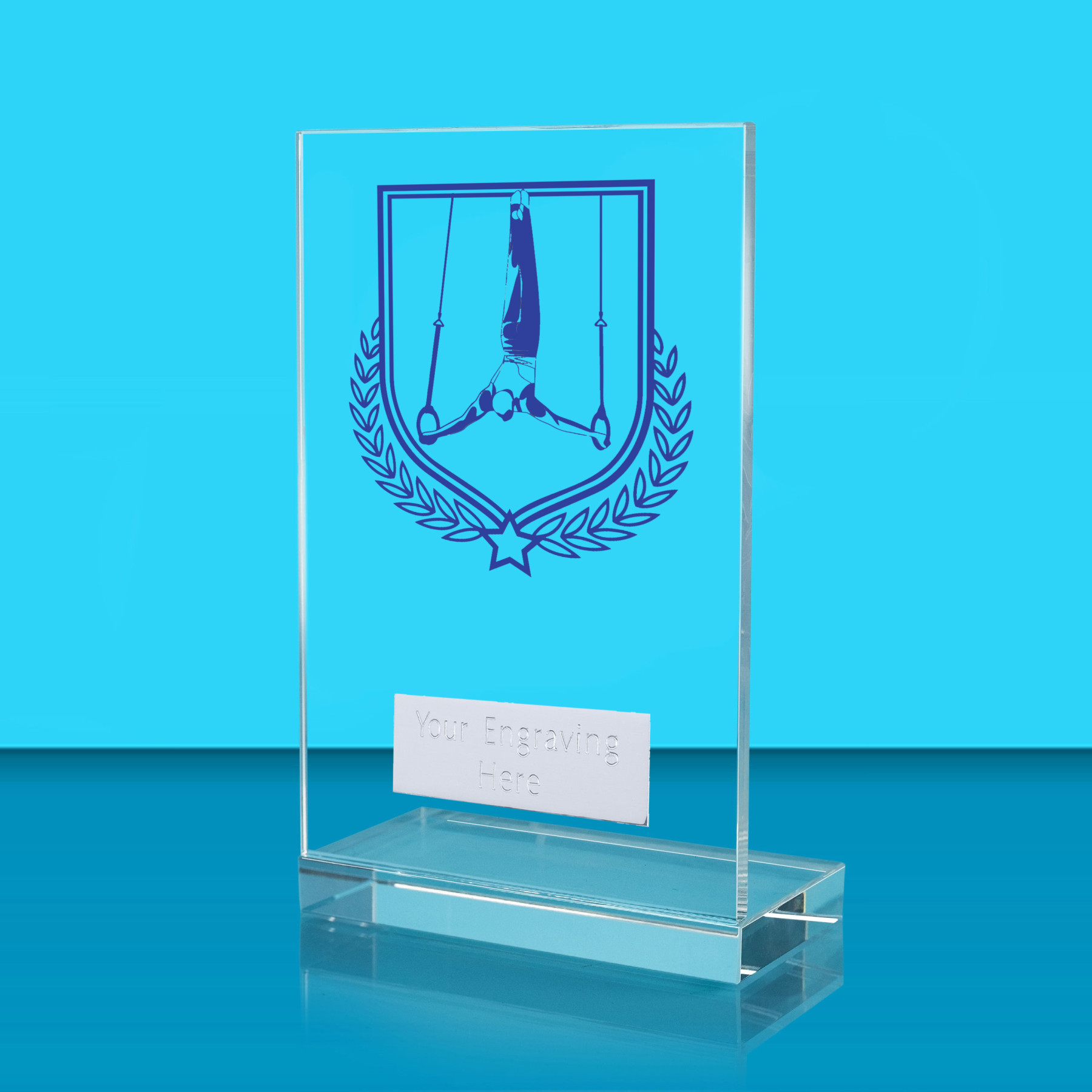 UV Colour Printed Gymnastics L Shaped Jade Glass Award