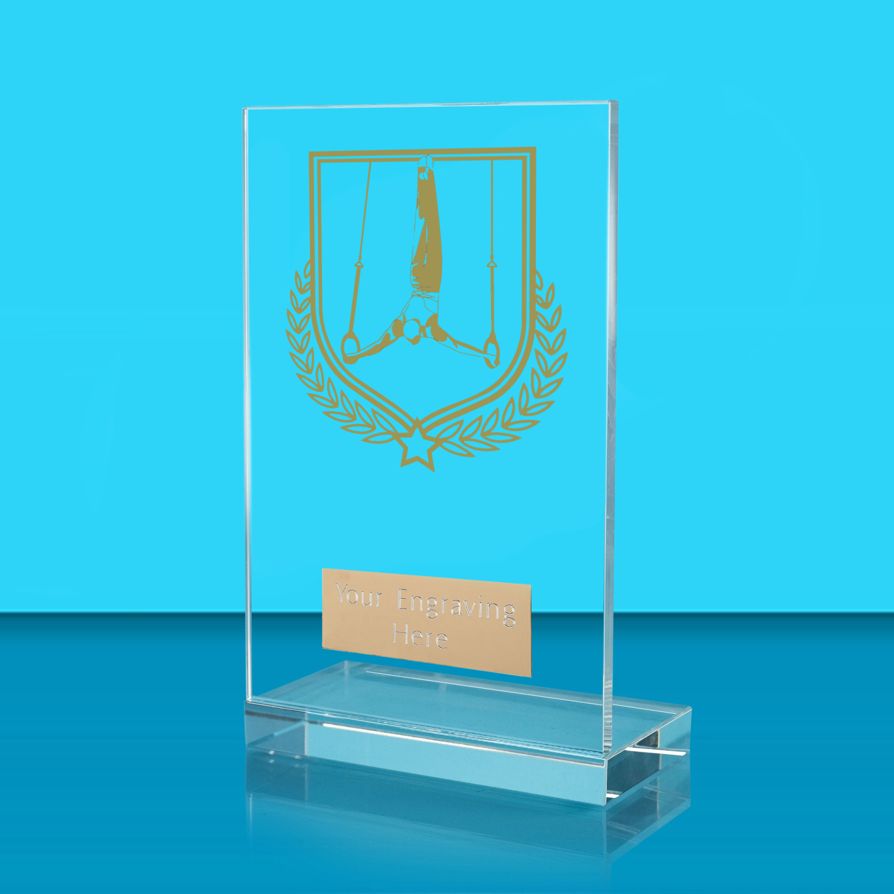 UV Colour Printed Gymnastics L Shaped Jade Glass Award