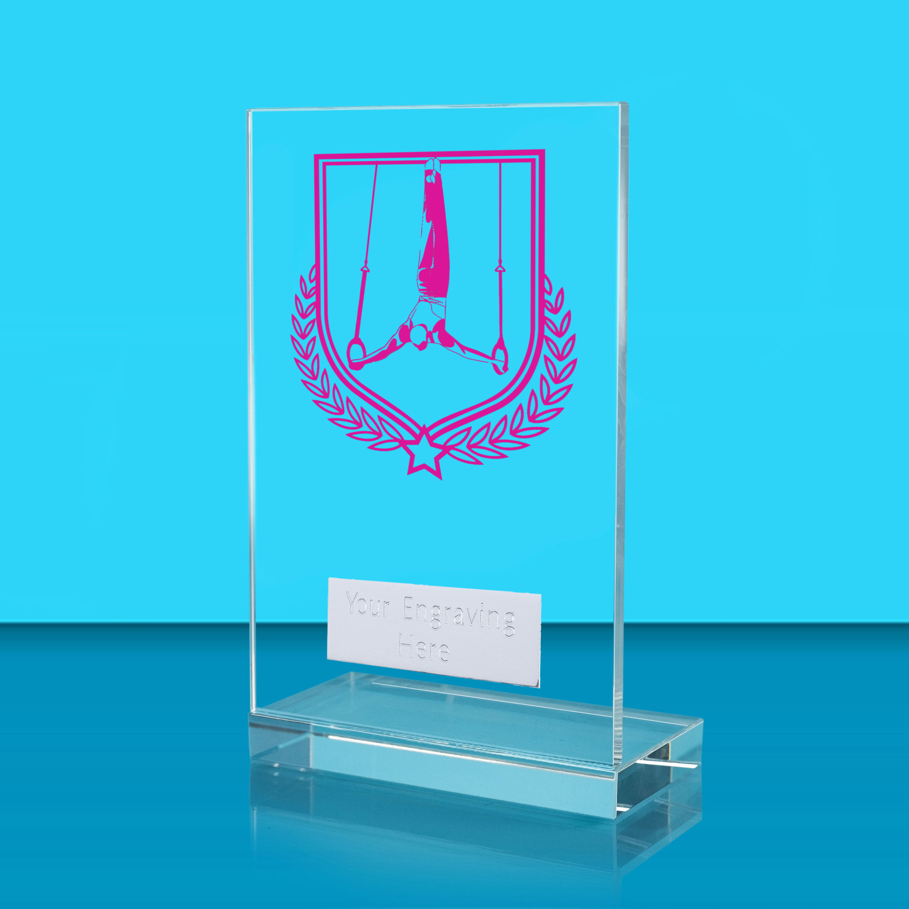 UV Colour Printed Gymnastics L Shaped Jade Glass Award