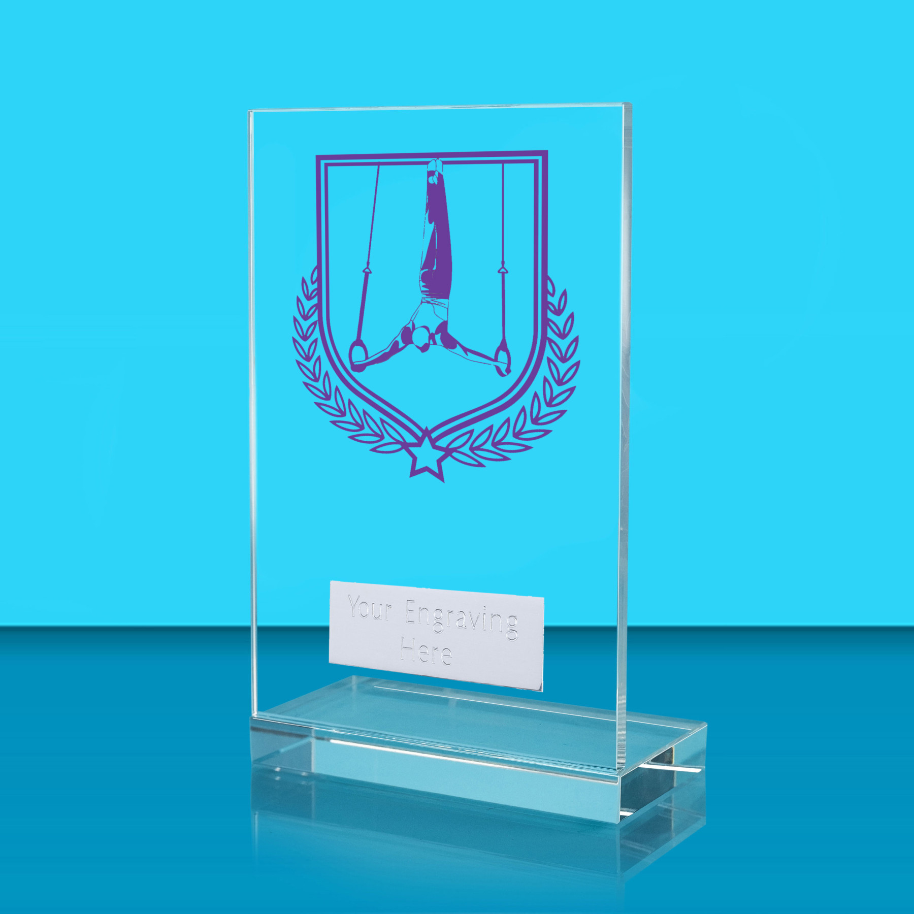 UV Colour Printed Gymnastics L Shaped Jade Glass Award