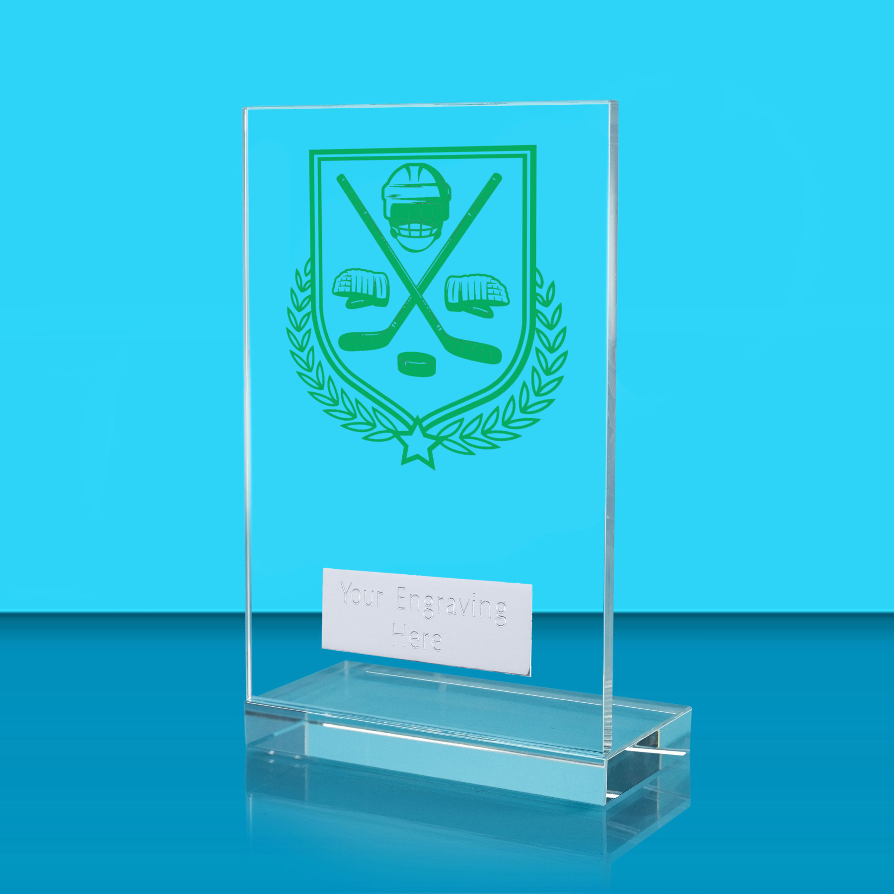 UV Colour Printed Ice Hockey L Shaped Jade Glass Award
