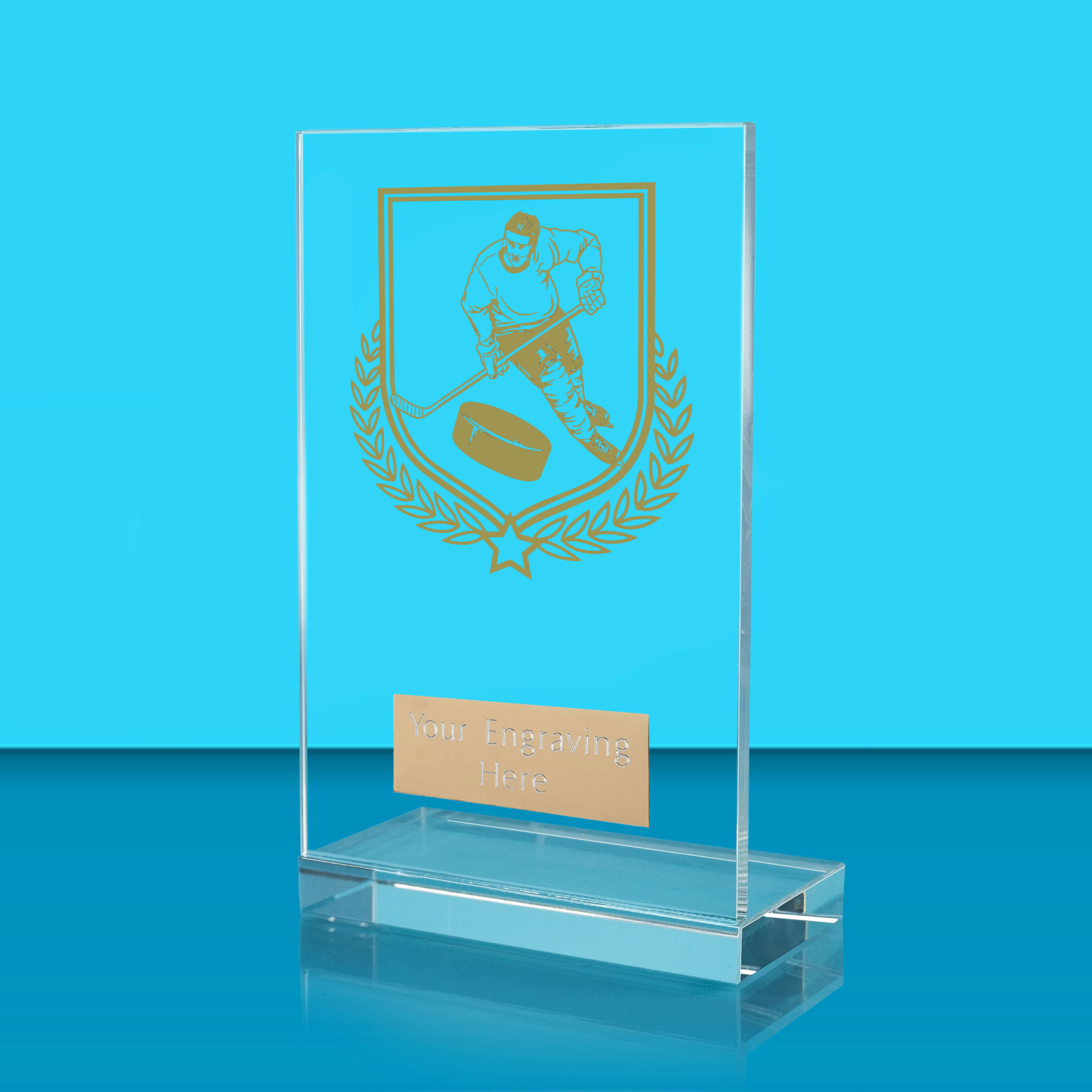 UV Colour Printed Ice Hockey L Shaped Jade Glass Award