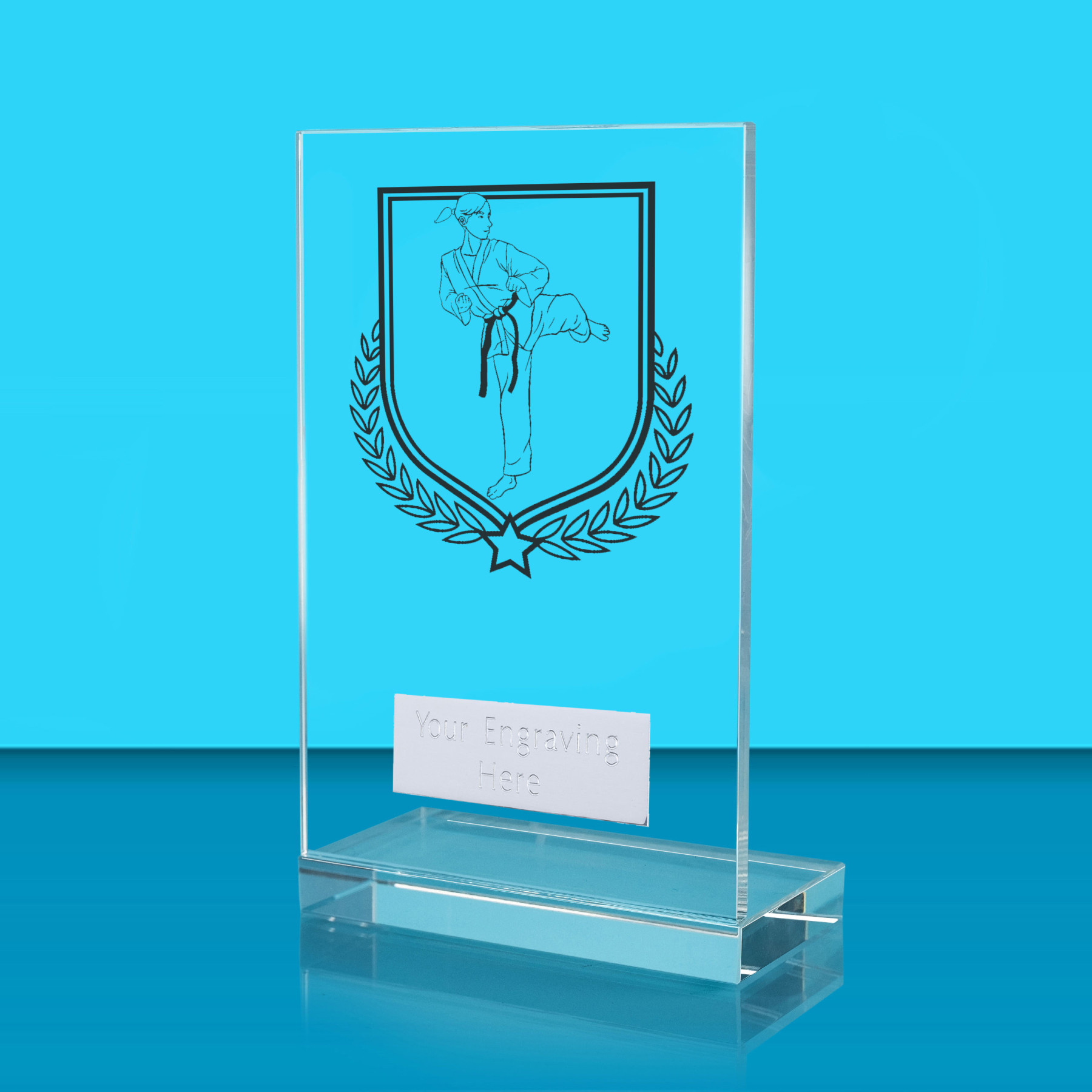 UV Colour Printed Martial Arts L Shaped Jade Glass Award