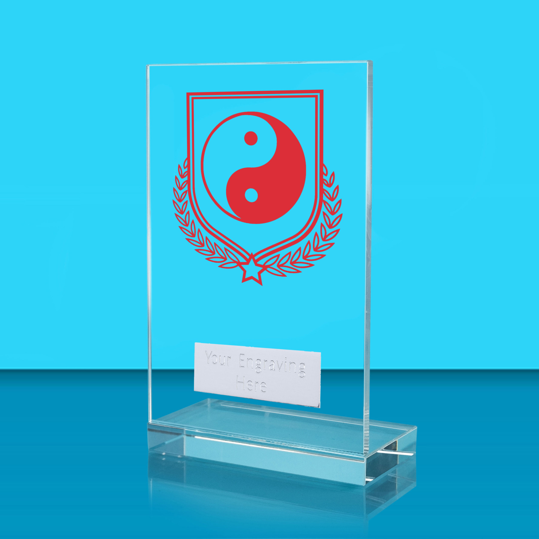 UV Colour Printed Martial Arts L Shaped Jade Glass Award