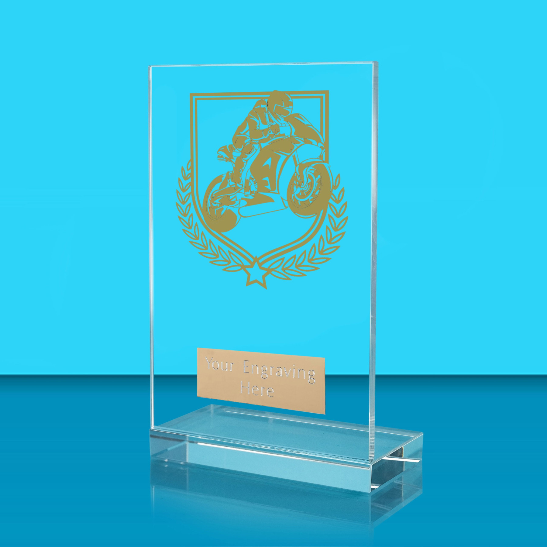 UV Colour Printed Motorsport L Shaped Jade Glass Award