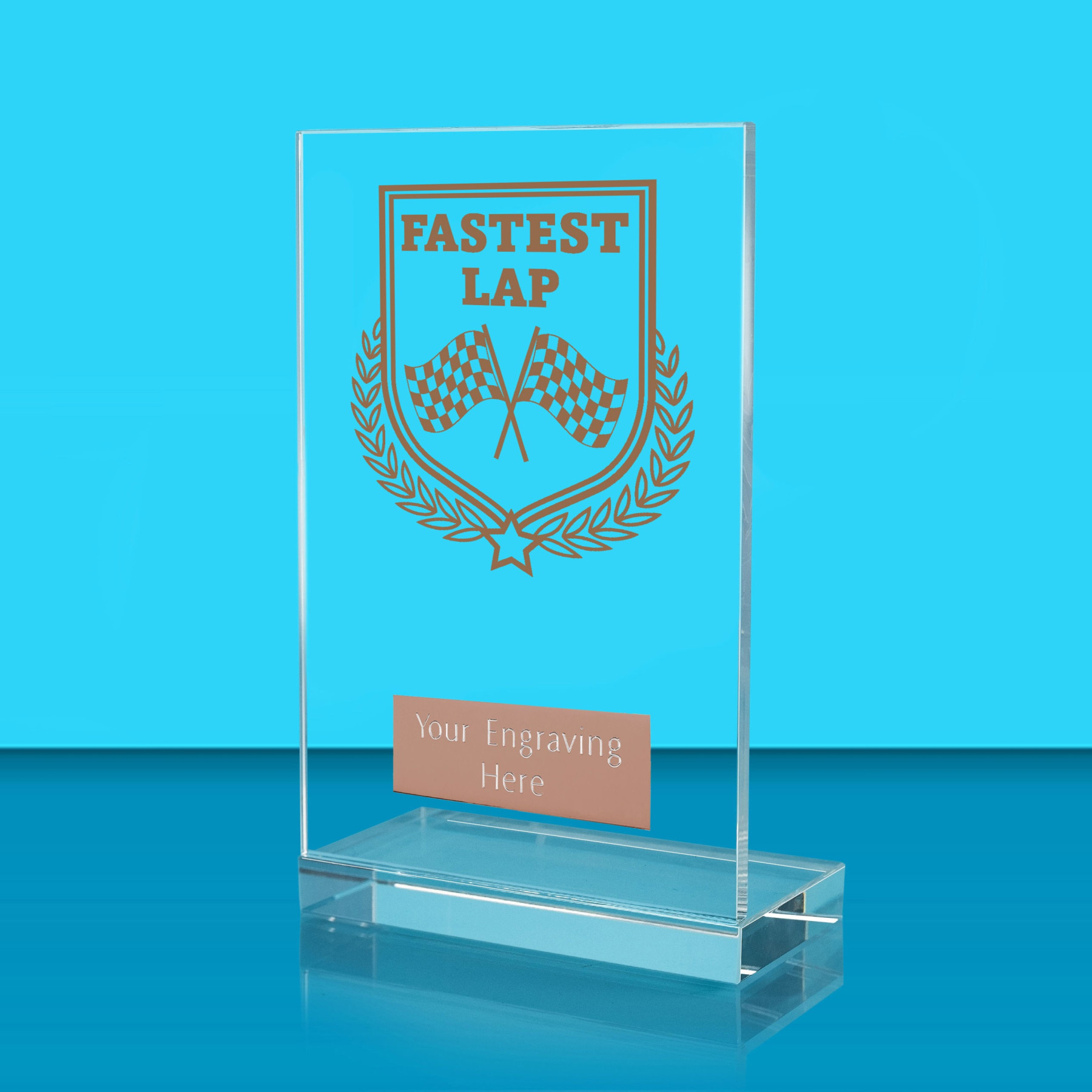 UV Colour Printed Motorsport Fastest Lap L Shaped Jade Glass Award