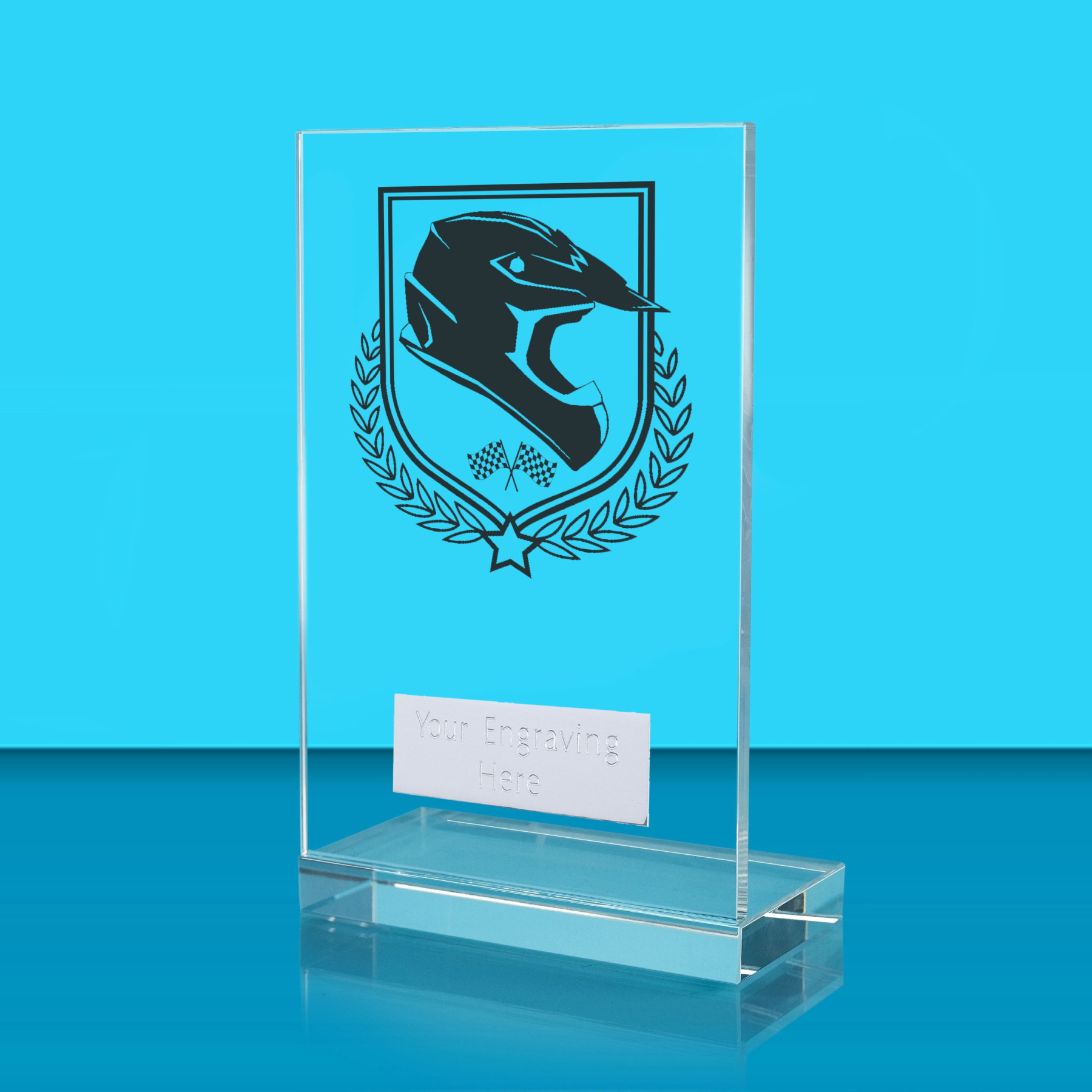 UV Colour Printed Motorsport L Shaped Jade Glass Award