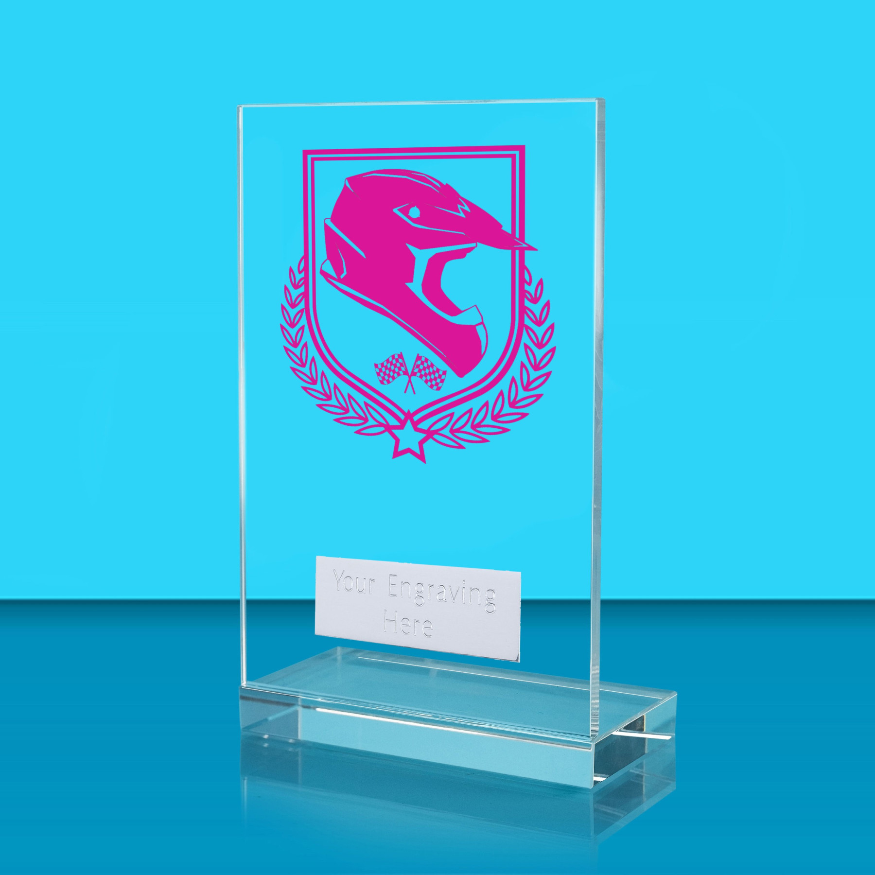UV Colour Printed Motorsport L Shaped Jade Glass Award