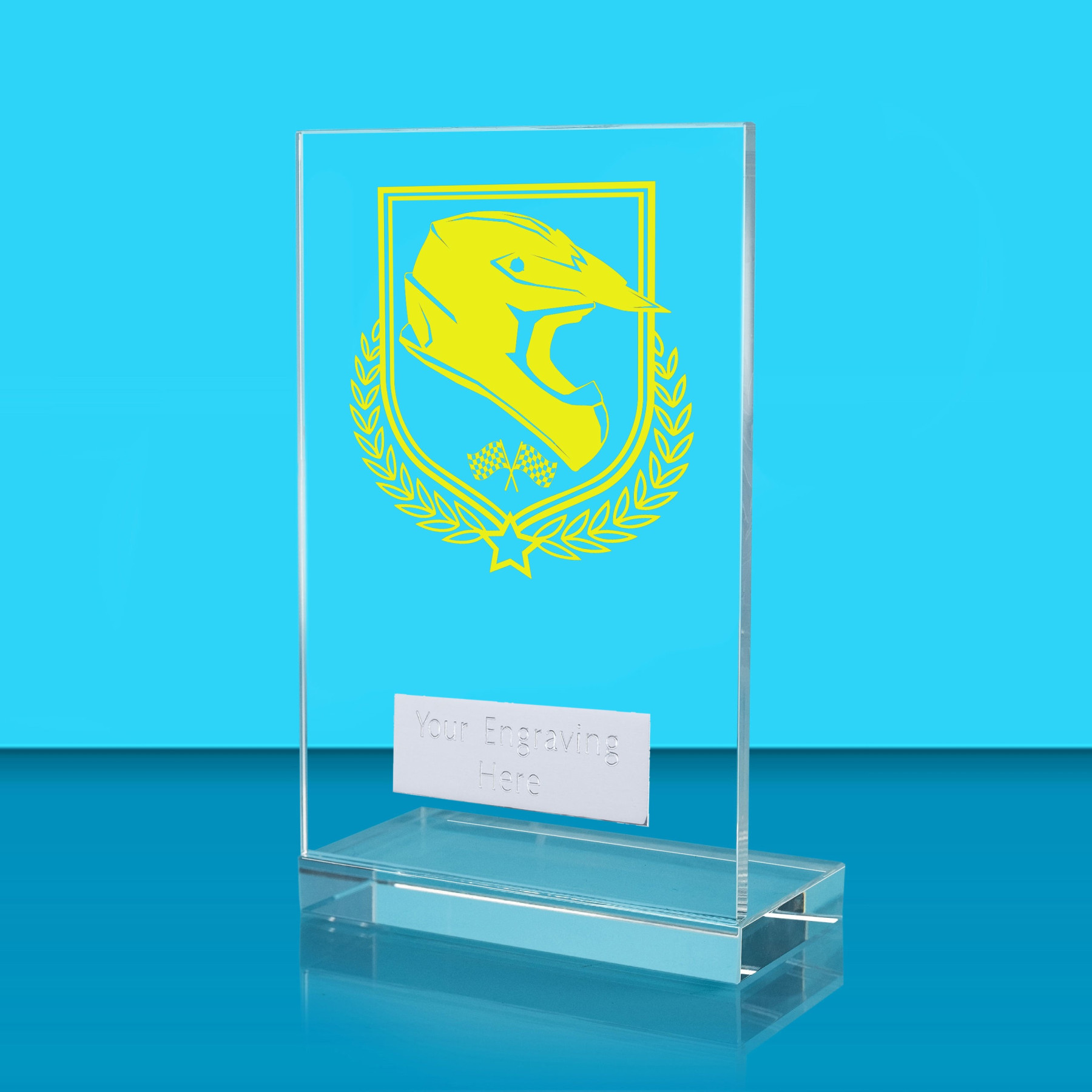 UV Colour Printed Motorsport L Shaped Jade Glass Award