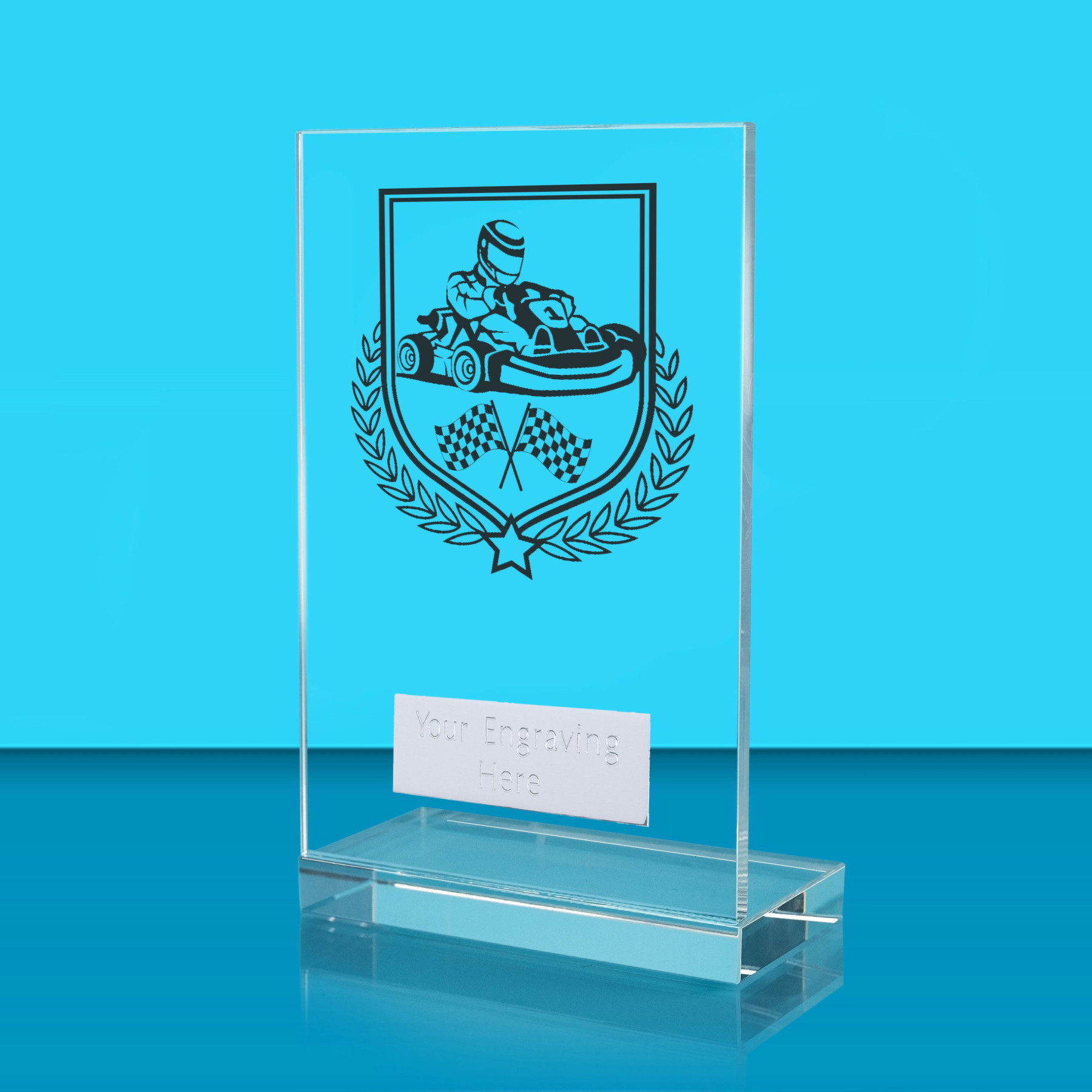 UV Colour Printed Motorsport L Shaped Jade Glass Award