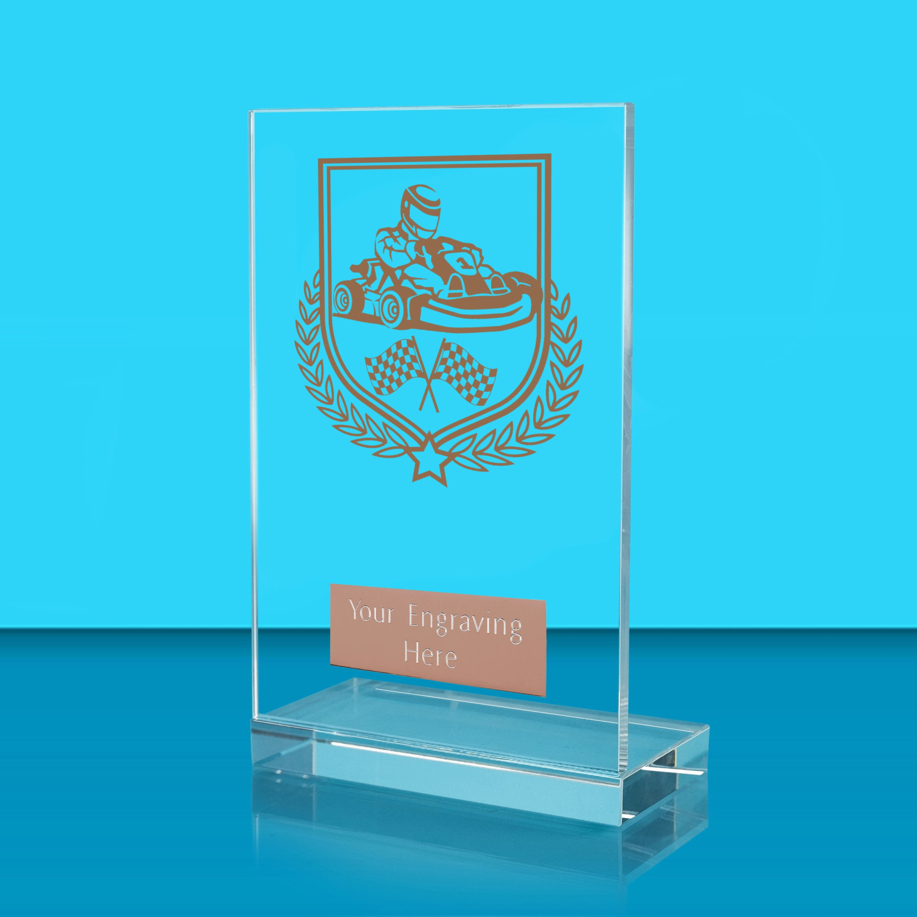 UV Colour Printed Motorsport L Shaped Jade Glass Award