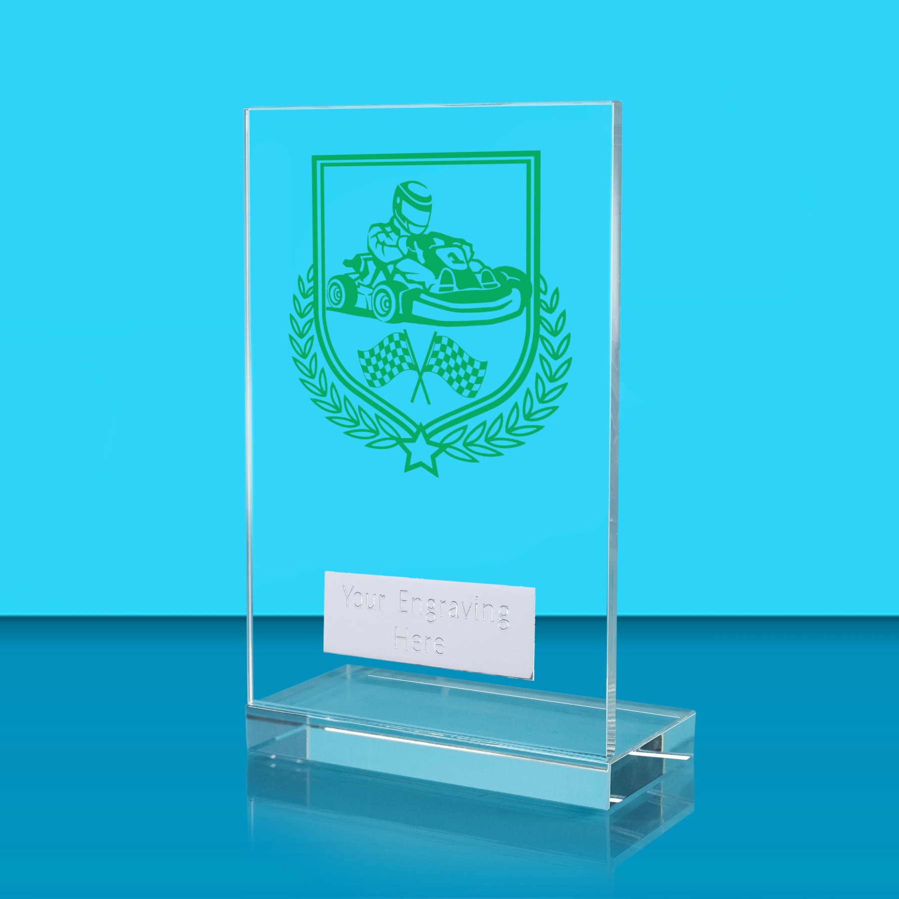 UV Colour Printed Motorsport L Shaped Jade Glass Award