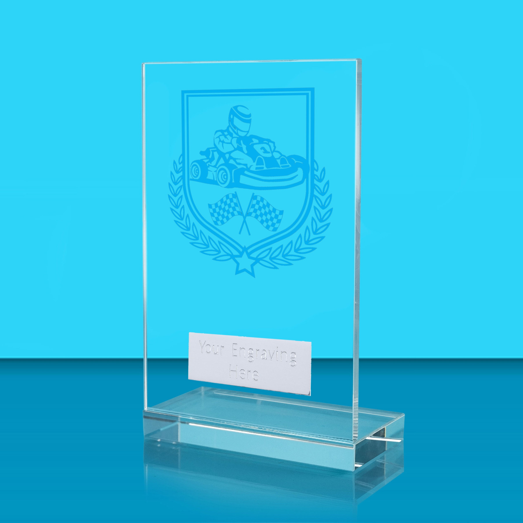 UV Colour Printed Motorsport L Shaped Jade Glass Award