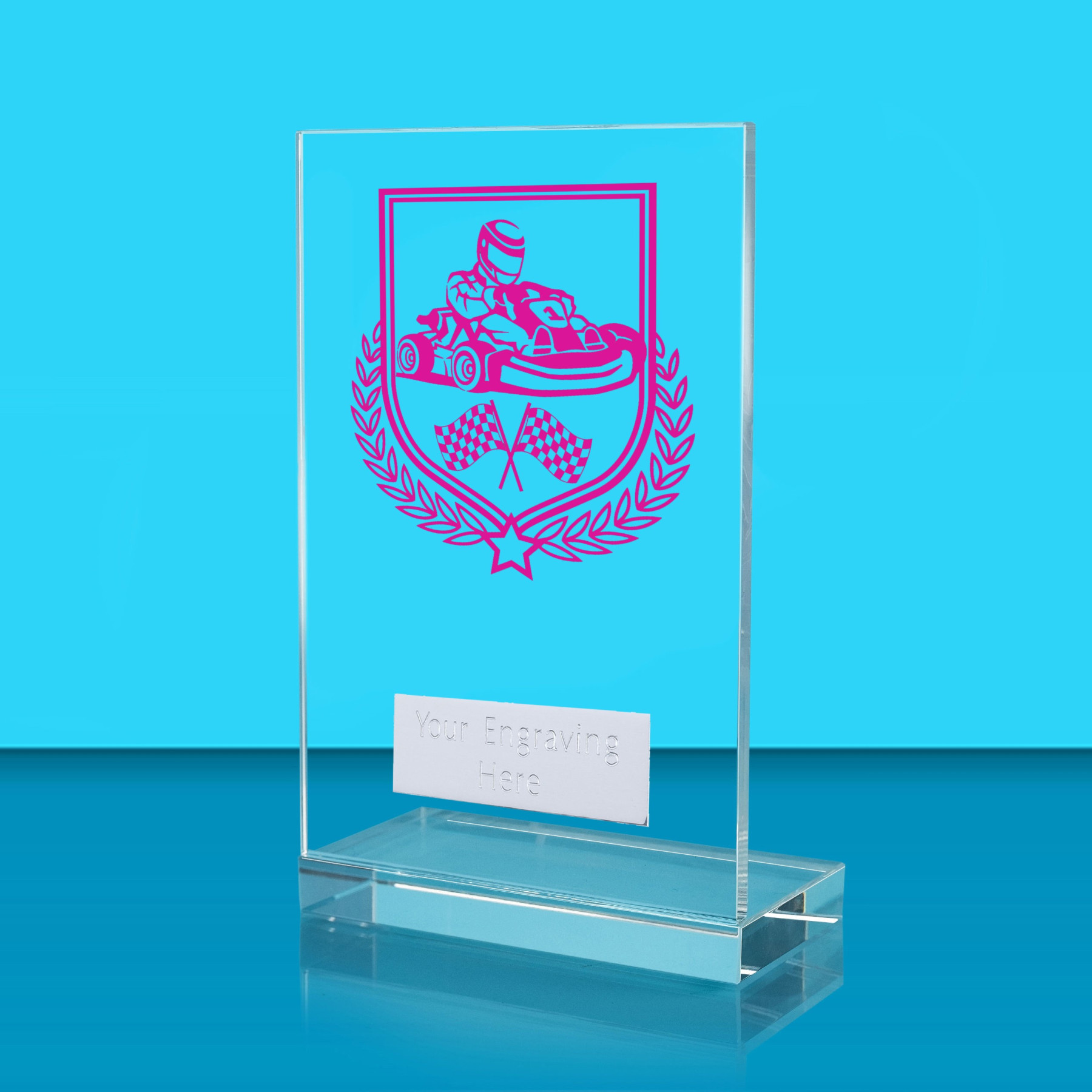 UV Colour Printed Motorsport L Shaped Jade Glass Award