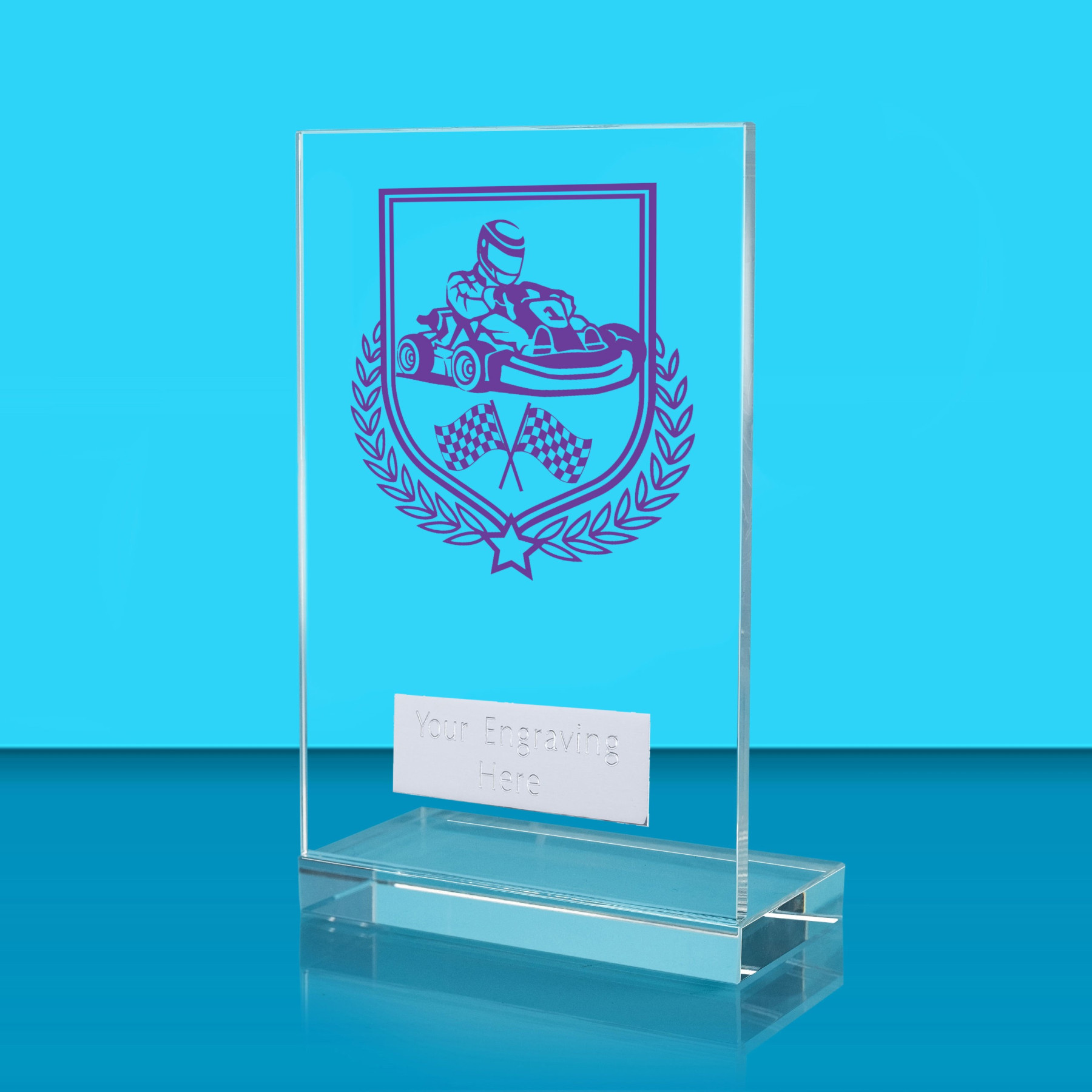 UV Colour Printed Motorsport L Shaped Jade Glass Award
