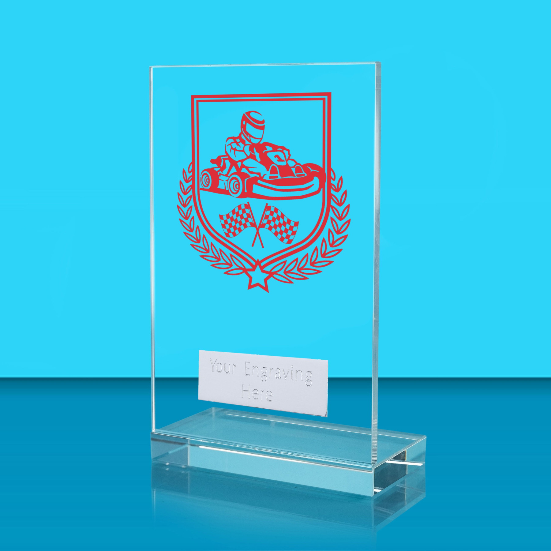UV Colour Printed Motorsport L Shaped Jade Glass Award
