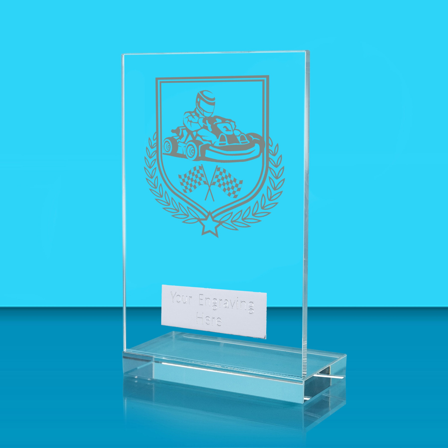 UV Colour Printed Motorsport L Shaped Jade Glass Award