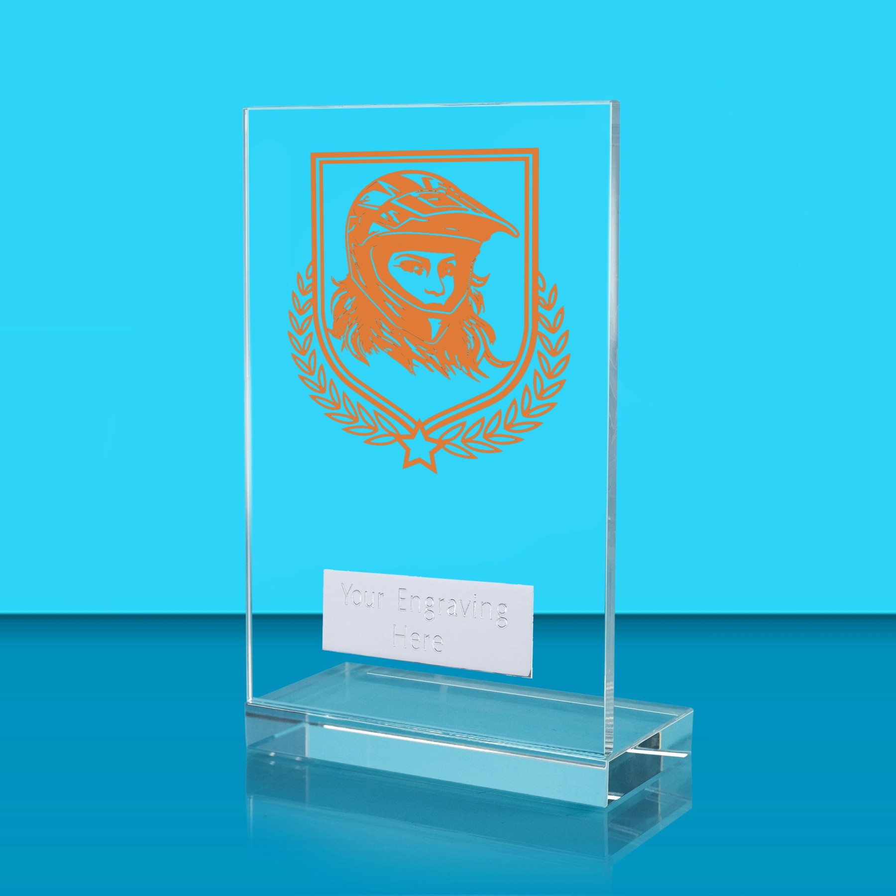 UV Colour Printed Motorsport L Shaped Jade Glass Award
