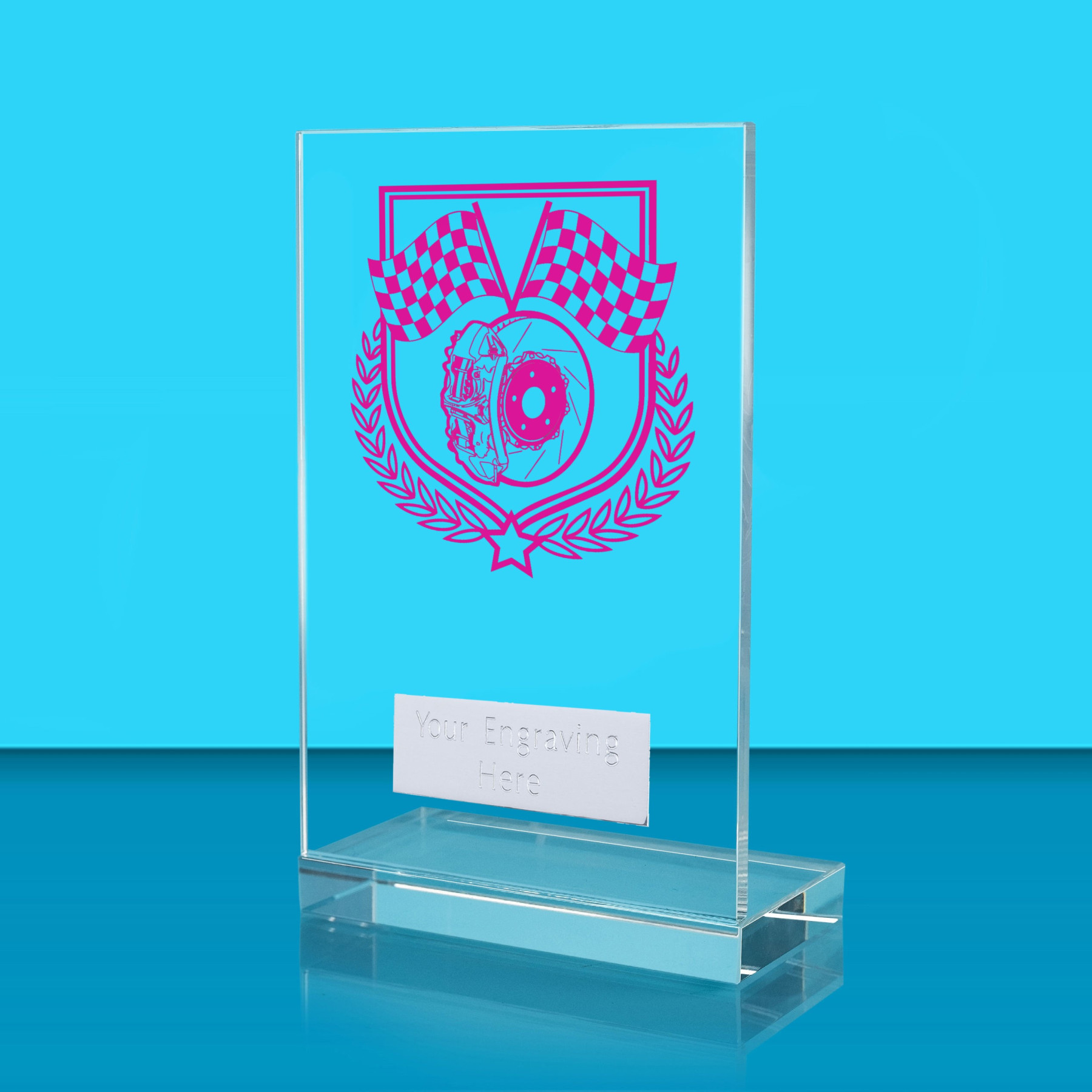 UV Colour Printed Motorsport L Shaped Jade Glass Award