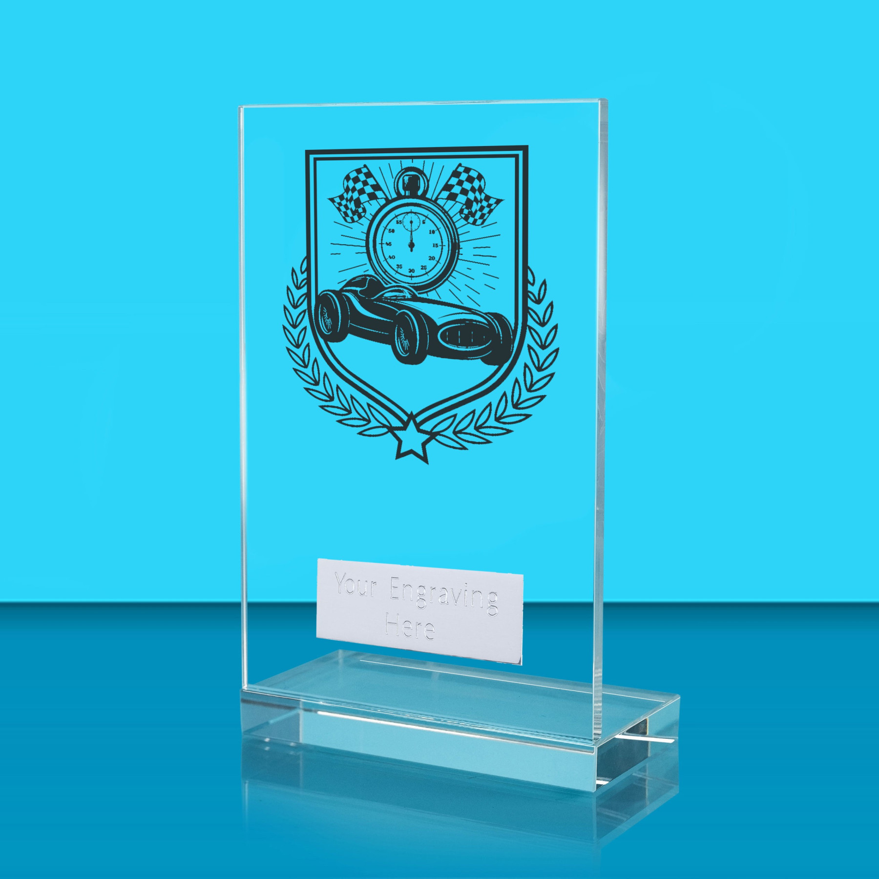 UV Colour Printed Motorsport L Shaped Jade Glass Award