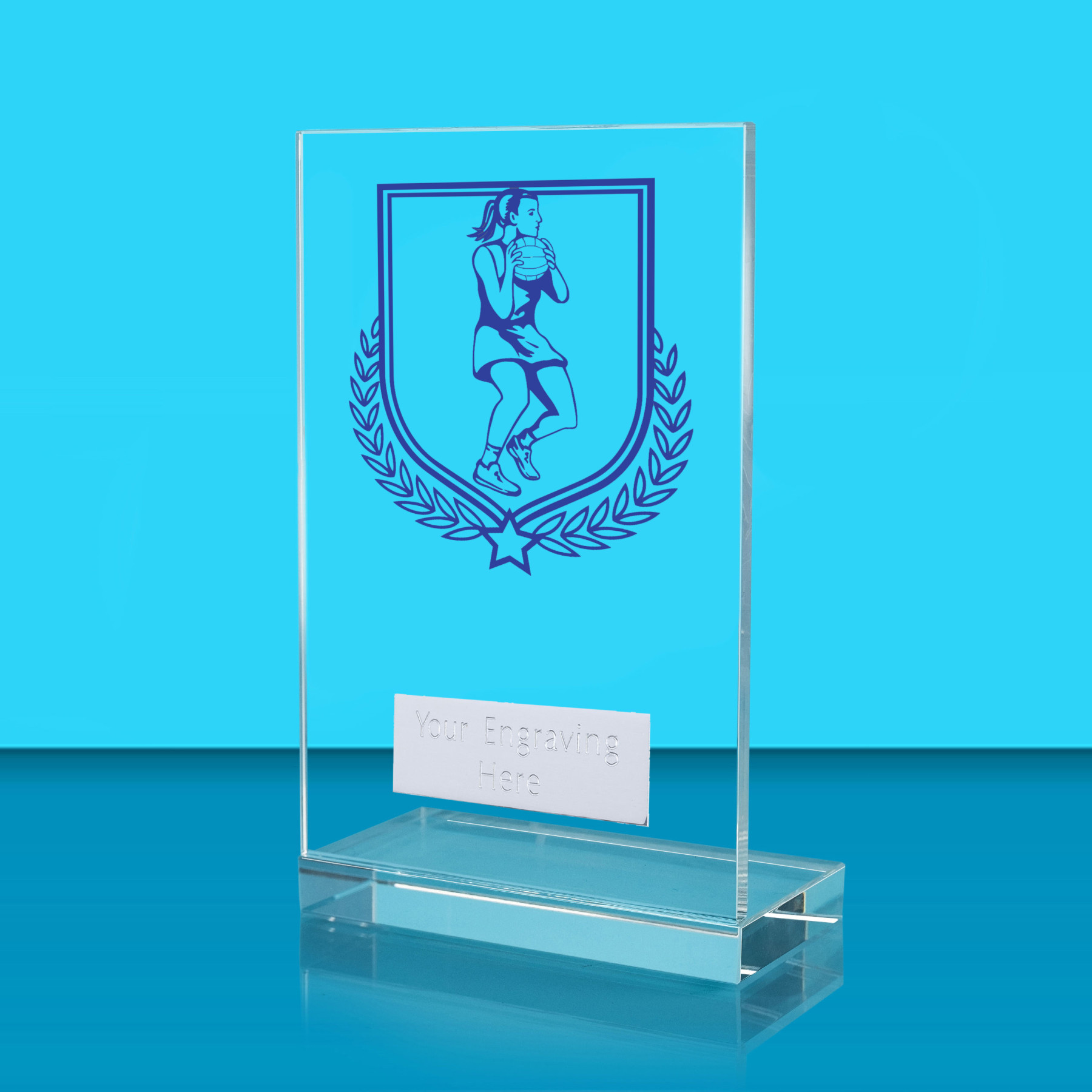 UV Colour Printed Netball L Shaped Jade Glass Award