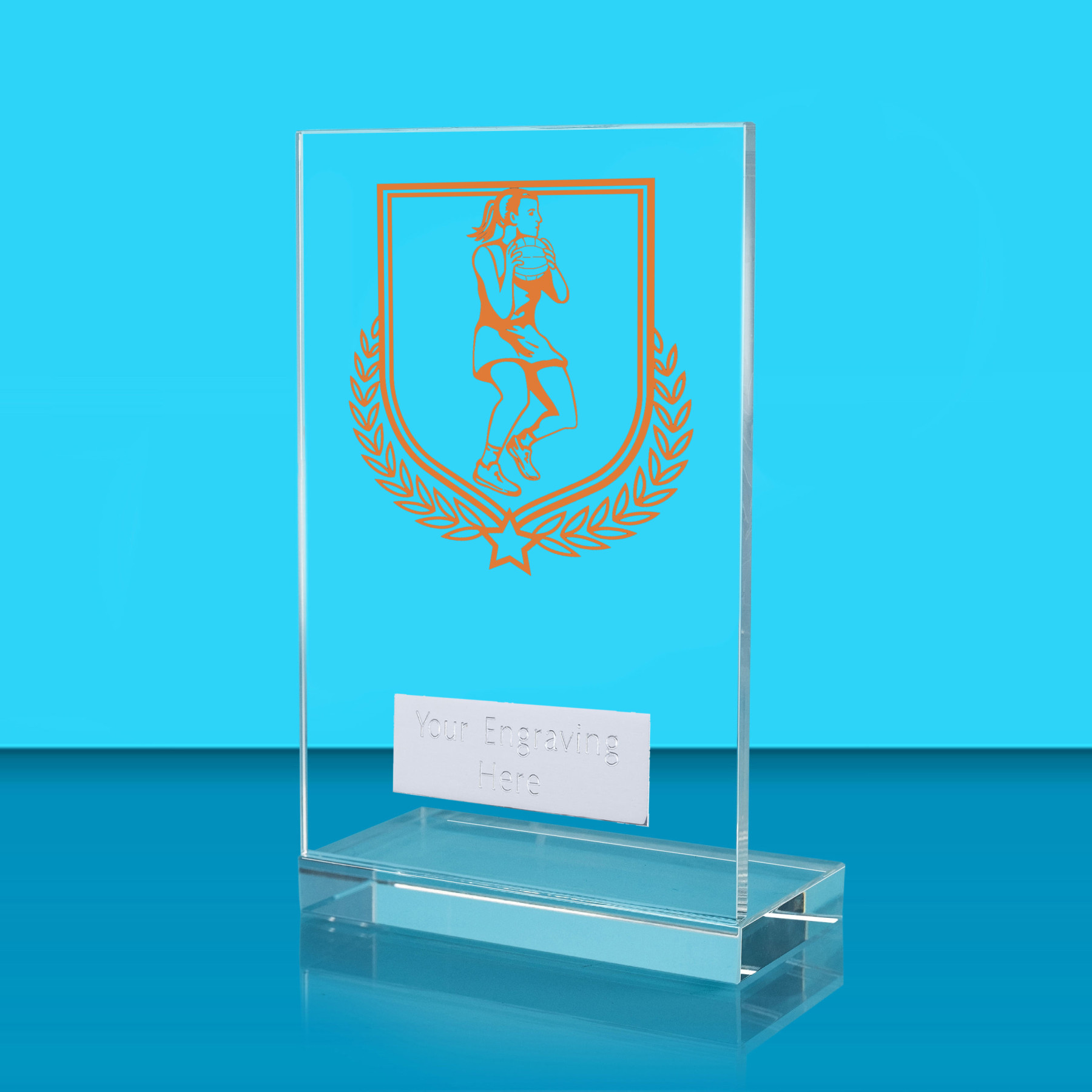 UV Colour Printed Netball L Shaped Jade Glass Award