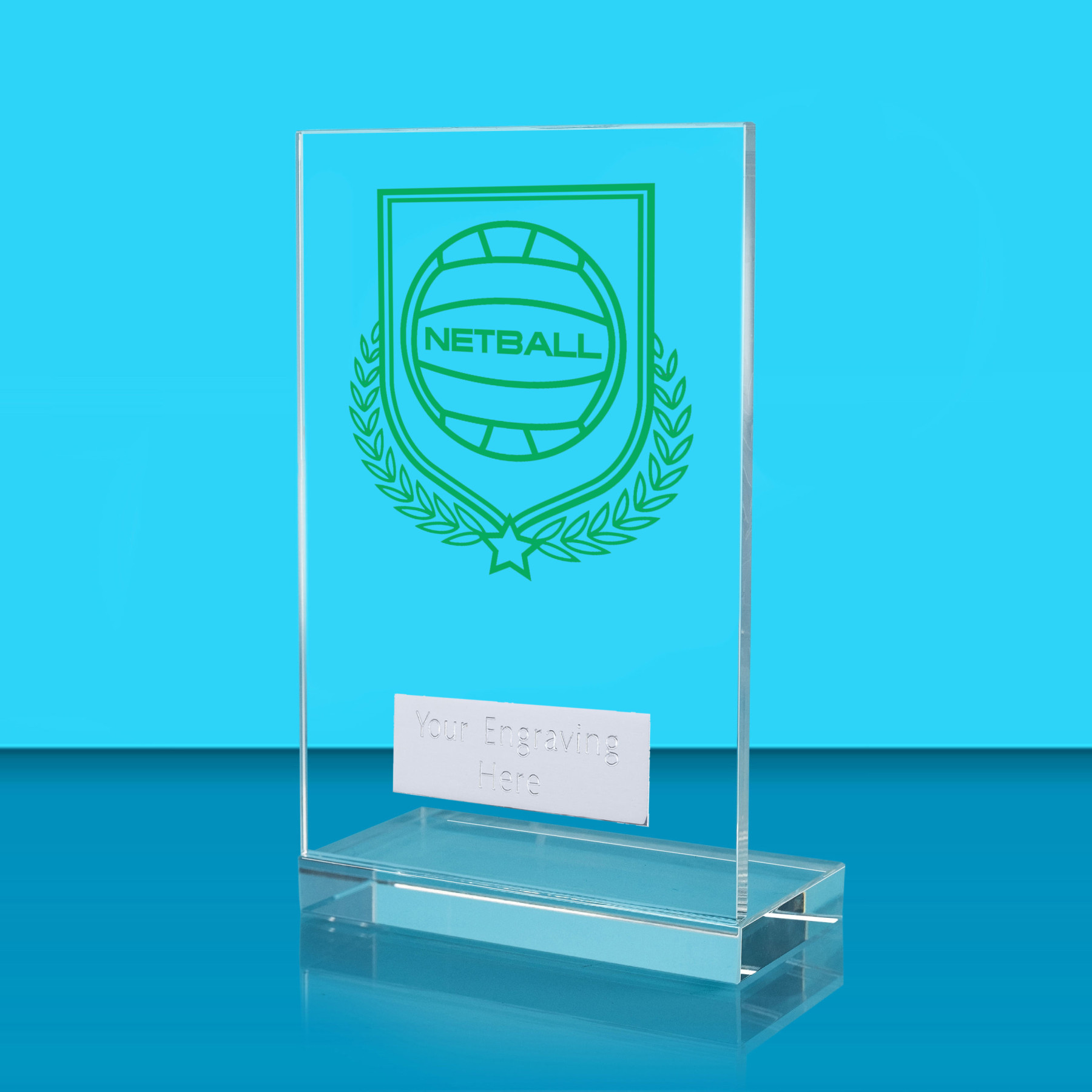 UV Colour Printed Netball L Shaped Jade Glass Award