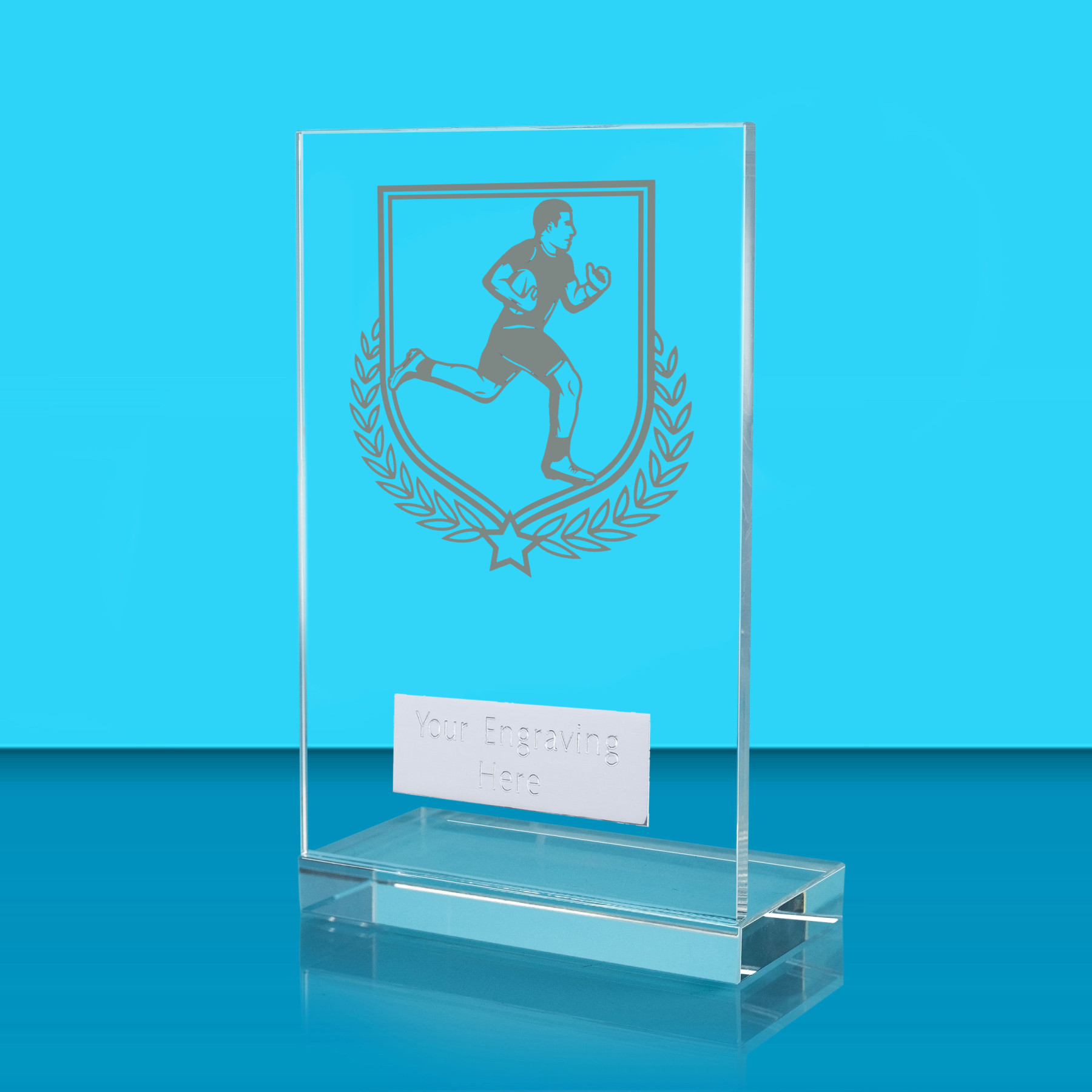 UV Colour Printed Rugby L Shaped Jade Glass Award