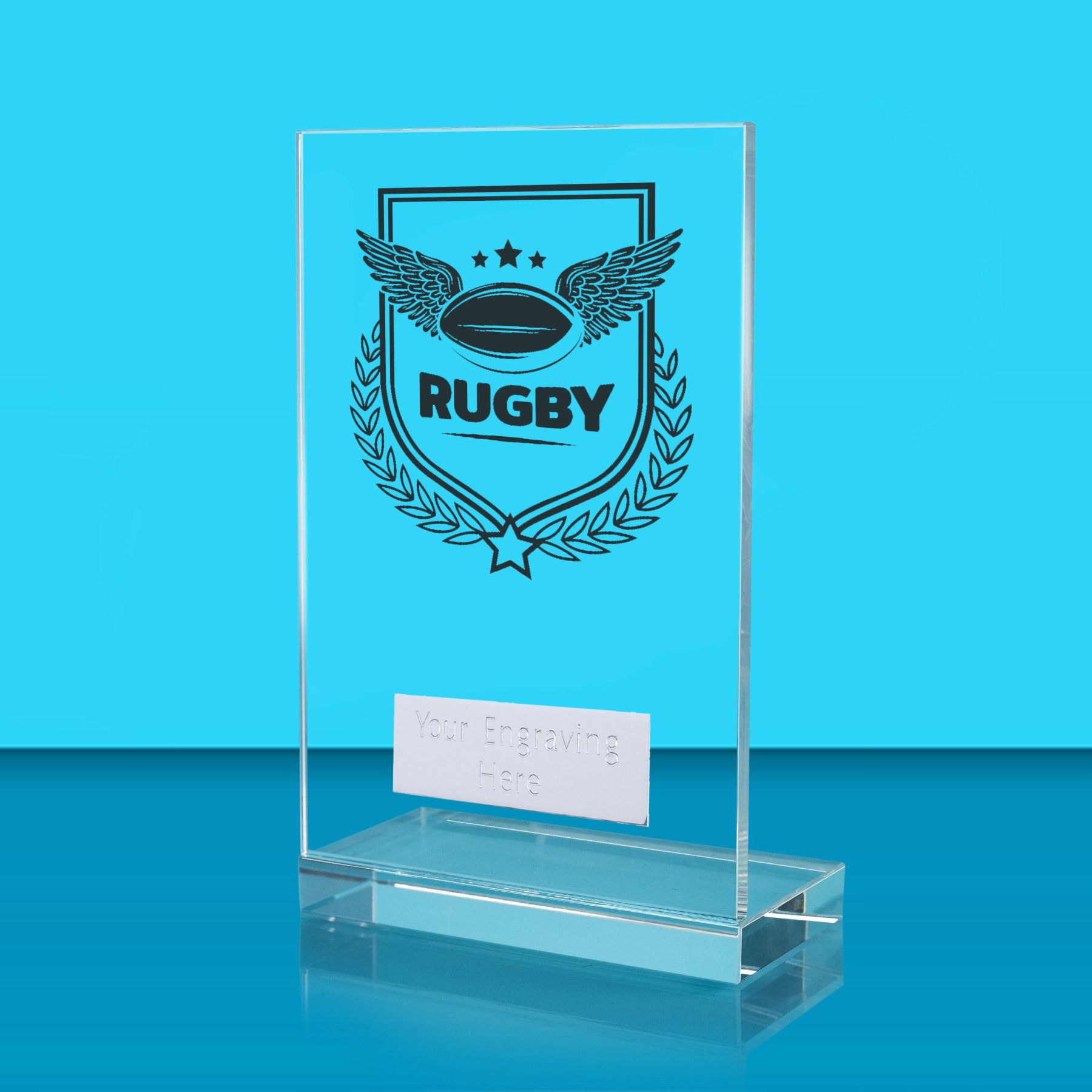 UV Colour Printed Rugby L Shaped Jade Glass Award