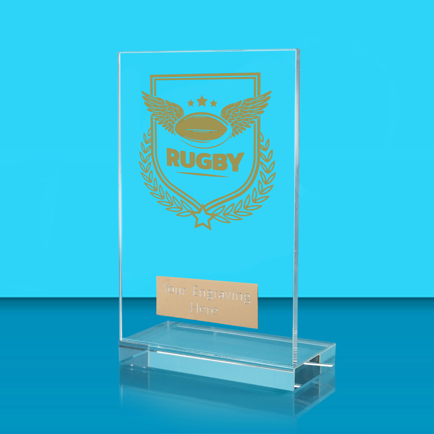 UV Colour Printed Rugby L Shaped Jade Glass Award