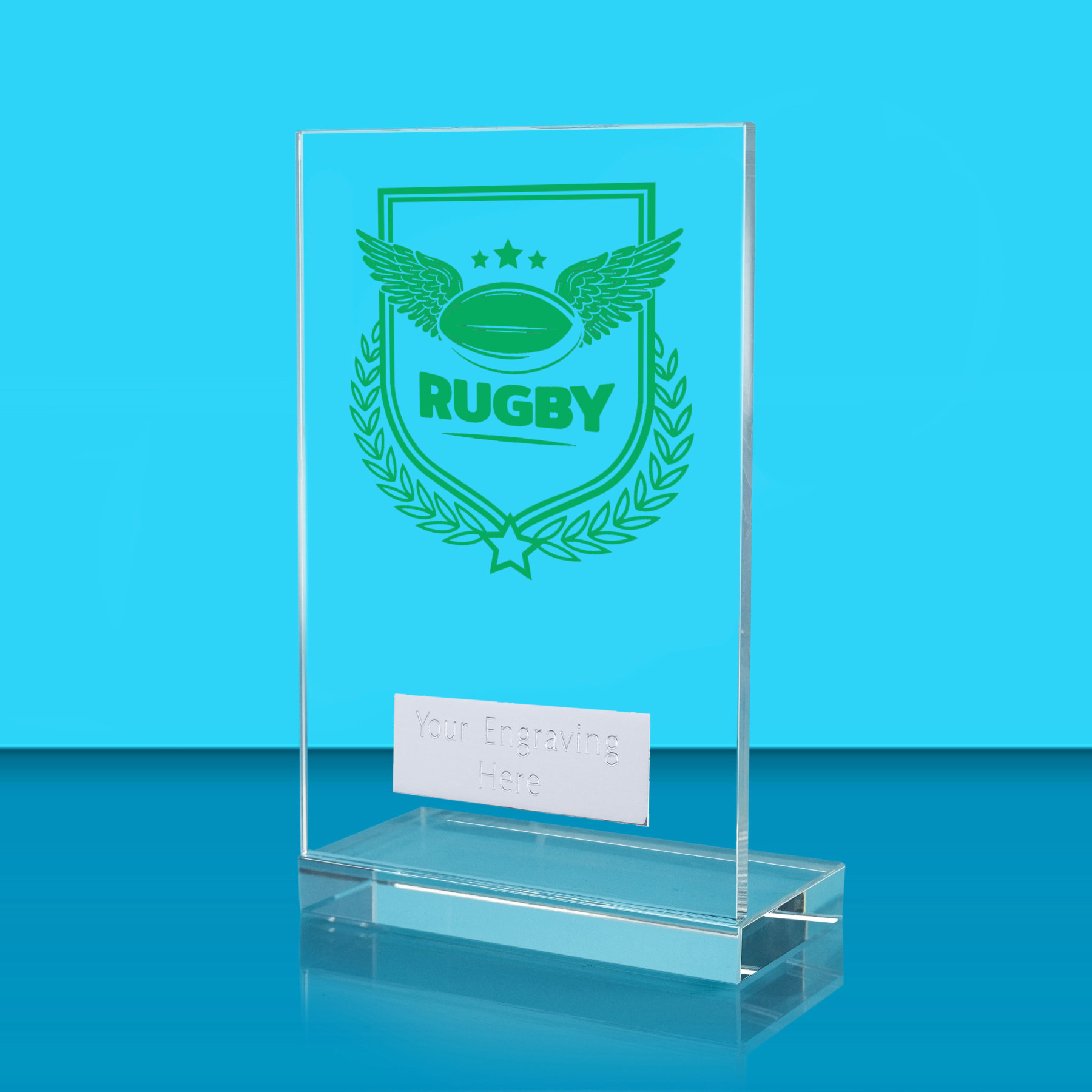 UV Colour Printed Rugby L Shaped Jade Glass Award