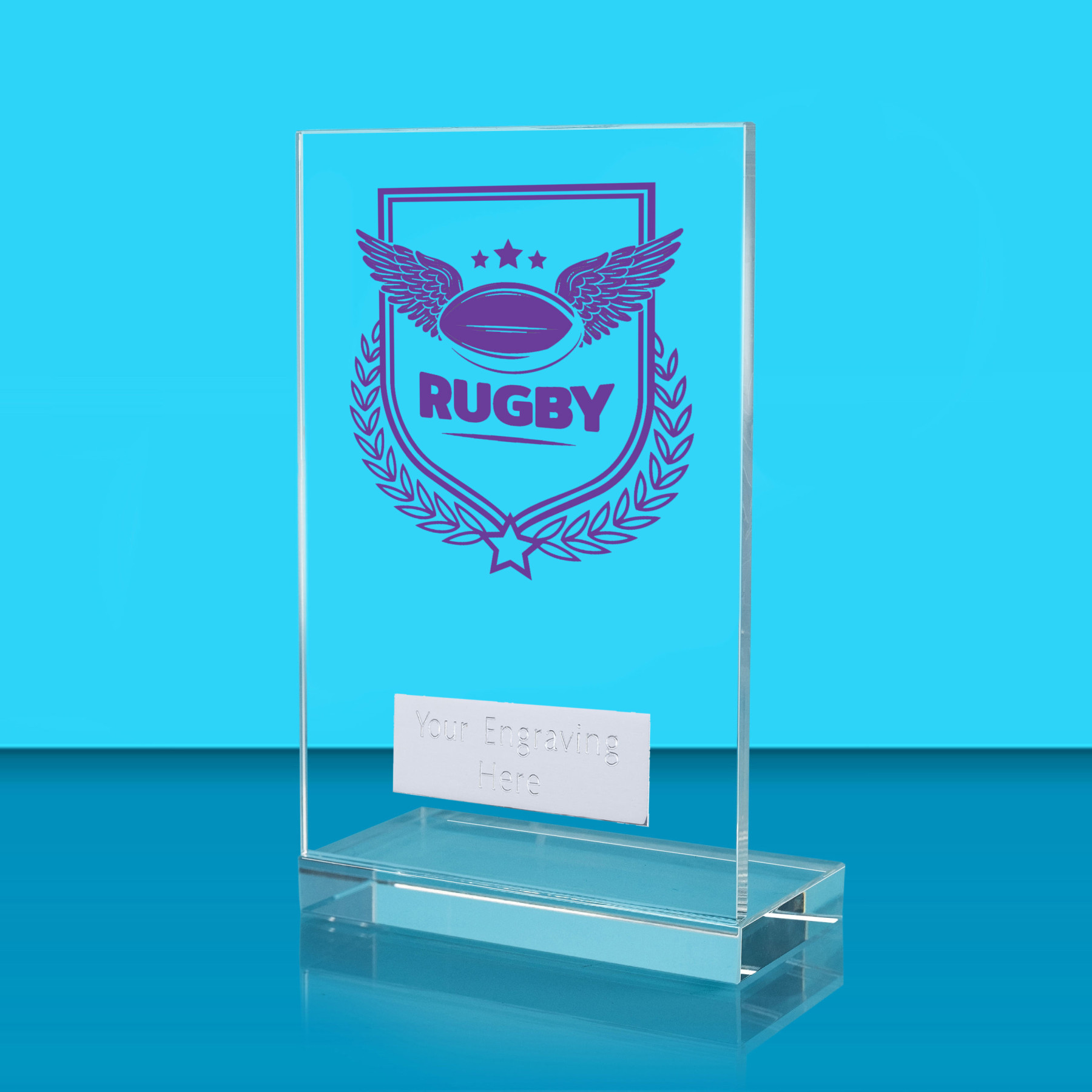 UV Colour Printed Rugby L Shaped Jade Glass Award