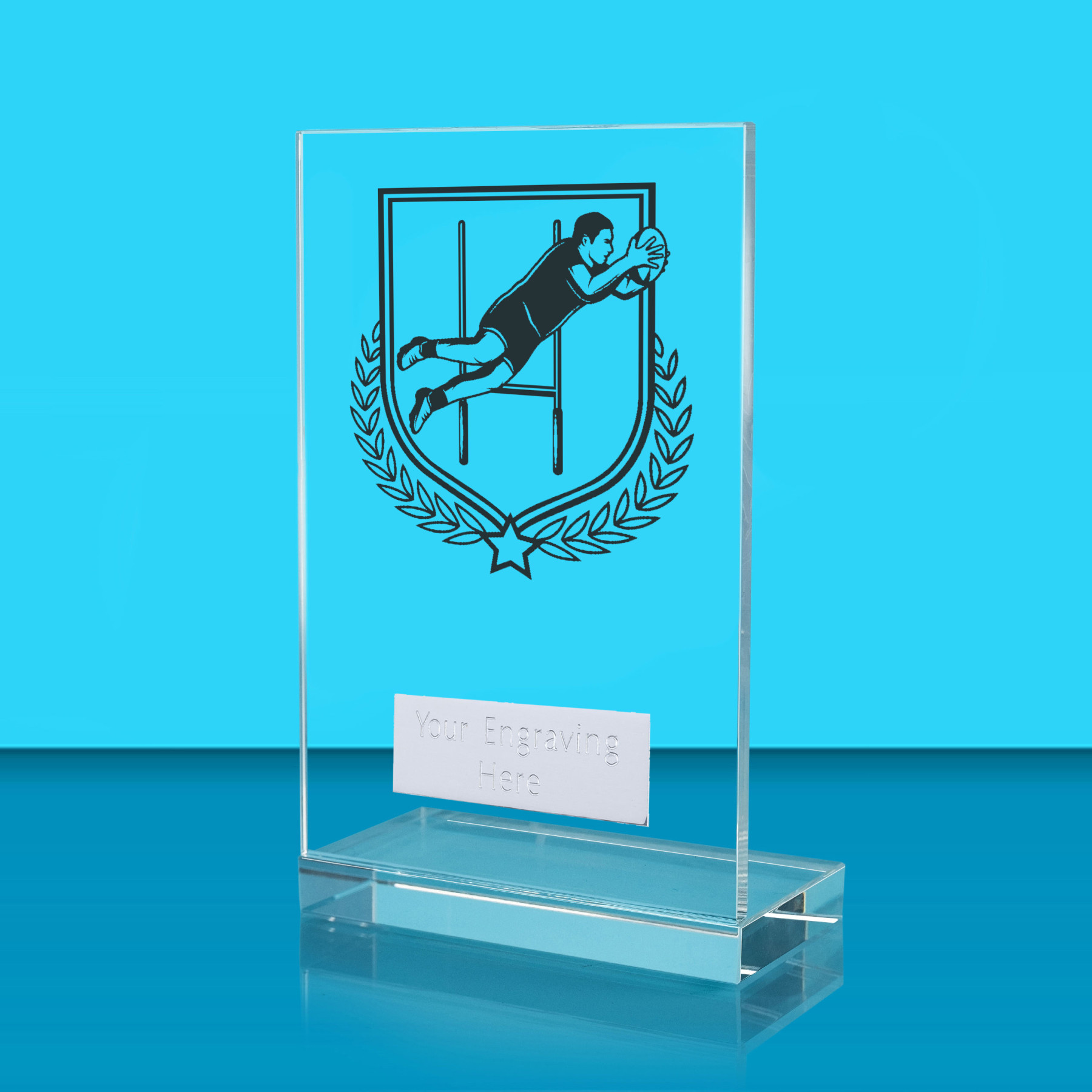 UV Colour Printed Rugby L Shaped Jade Glass Award