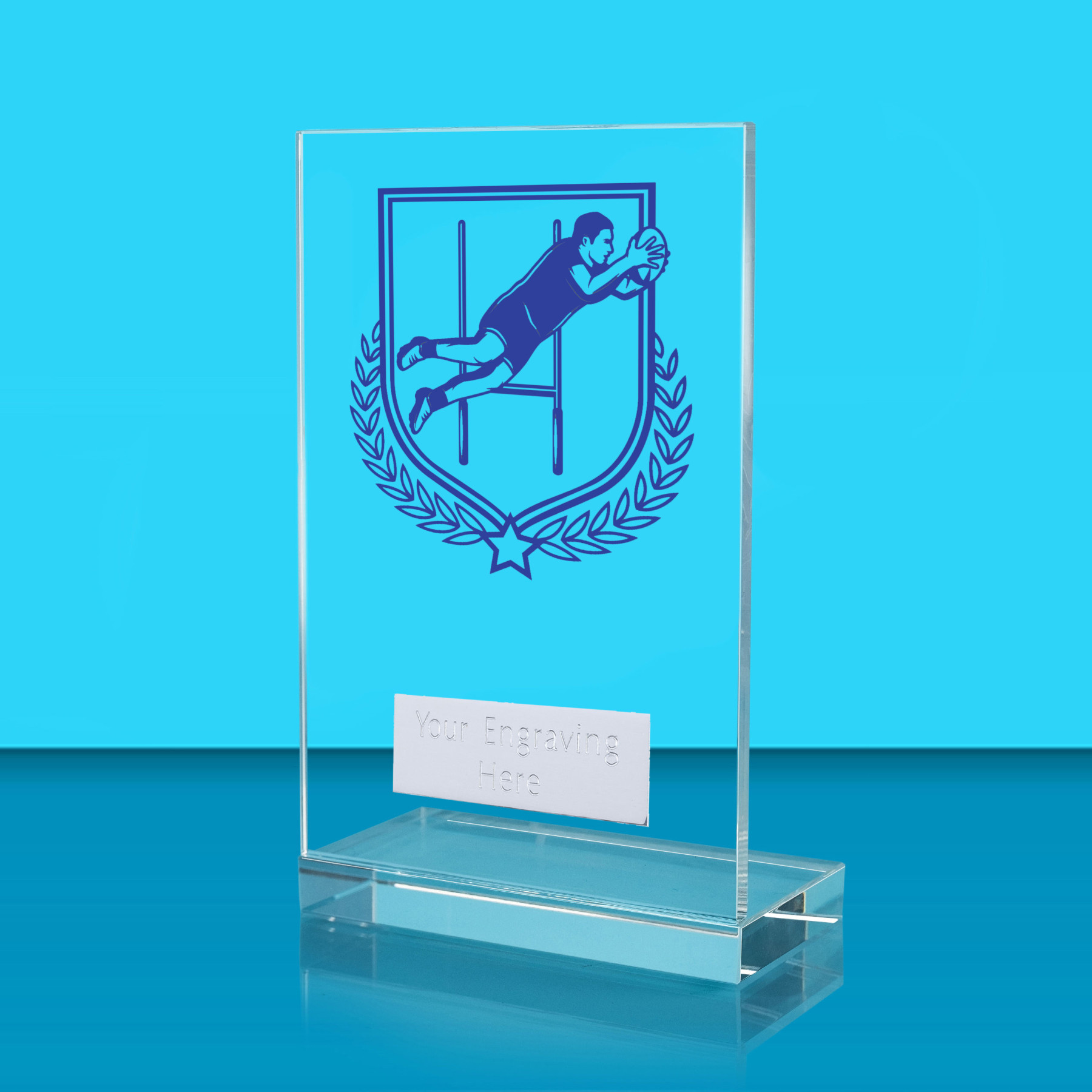 UV Colour Printed Rugby L Shaped Jade Glass Award