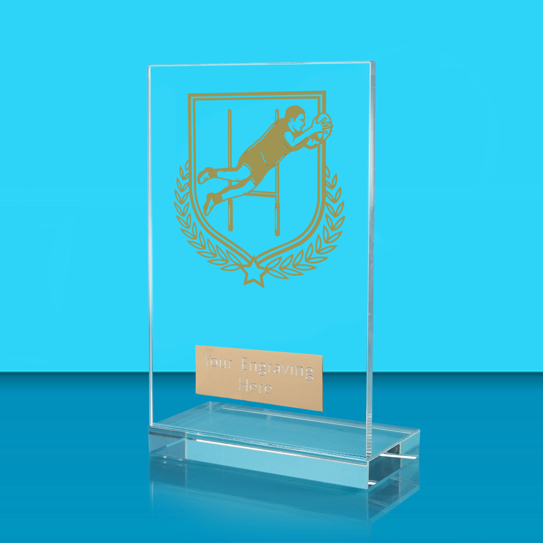 UV Colour Printed Rugby L Shaped Jade Glass Award