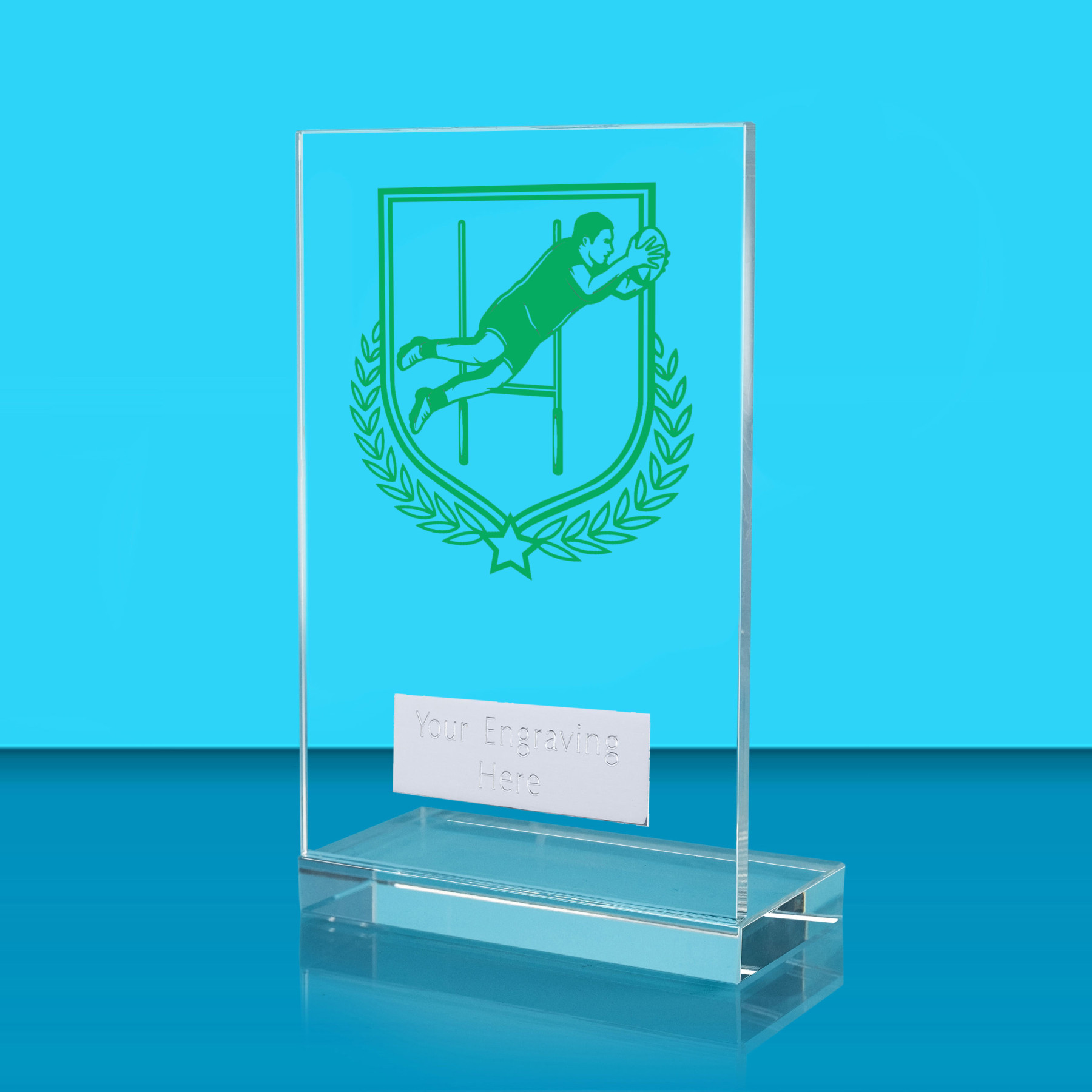 UV Colour Printed Rugby L Shaped Jade Glass Award