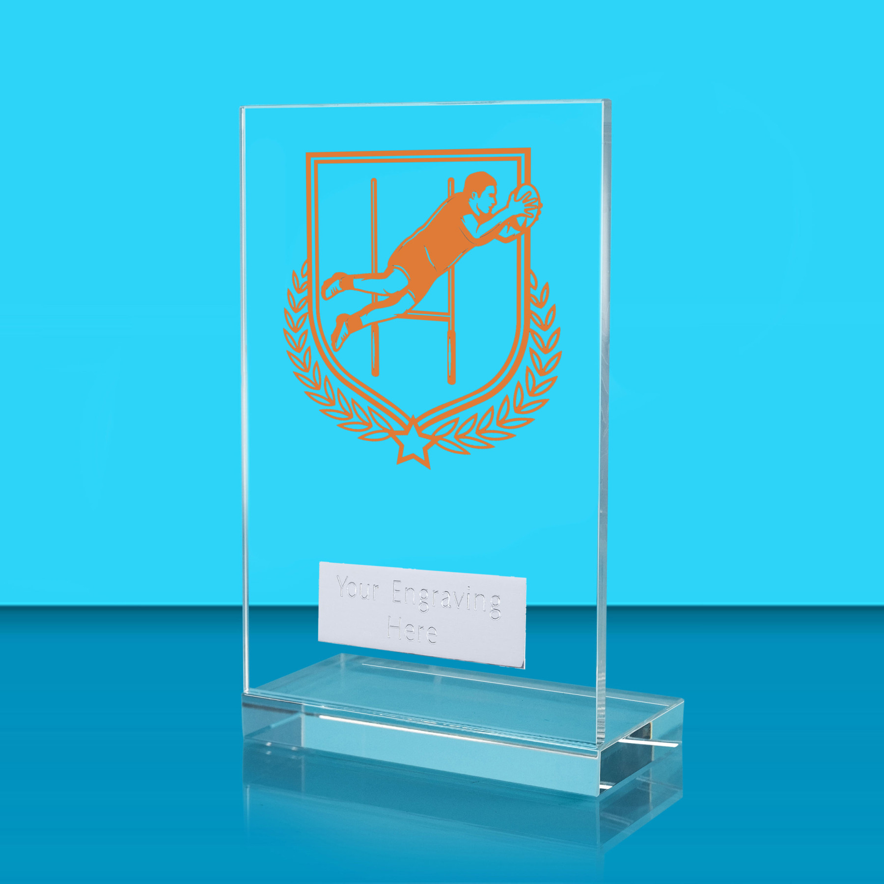 UV Colour Printed Rugby L Shaped Jade Glass Award