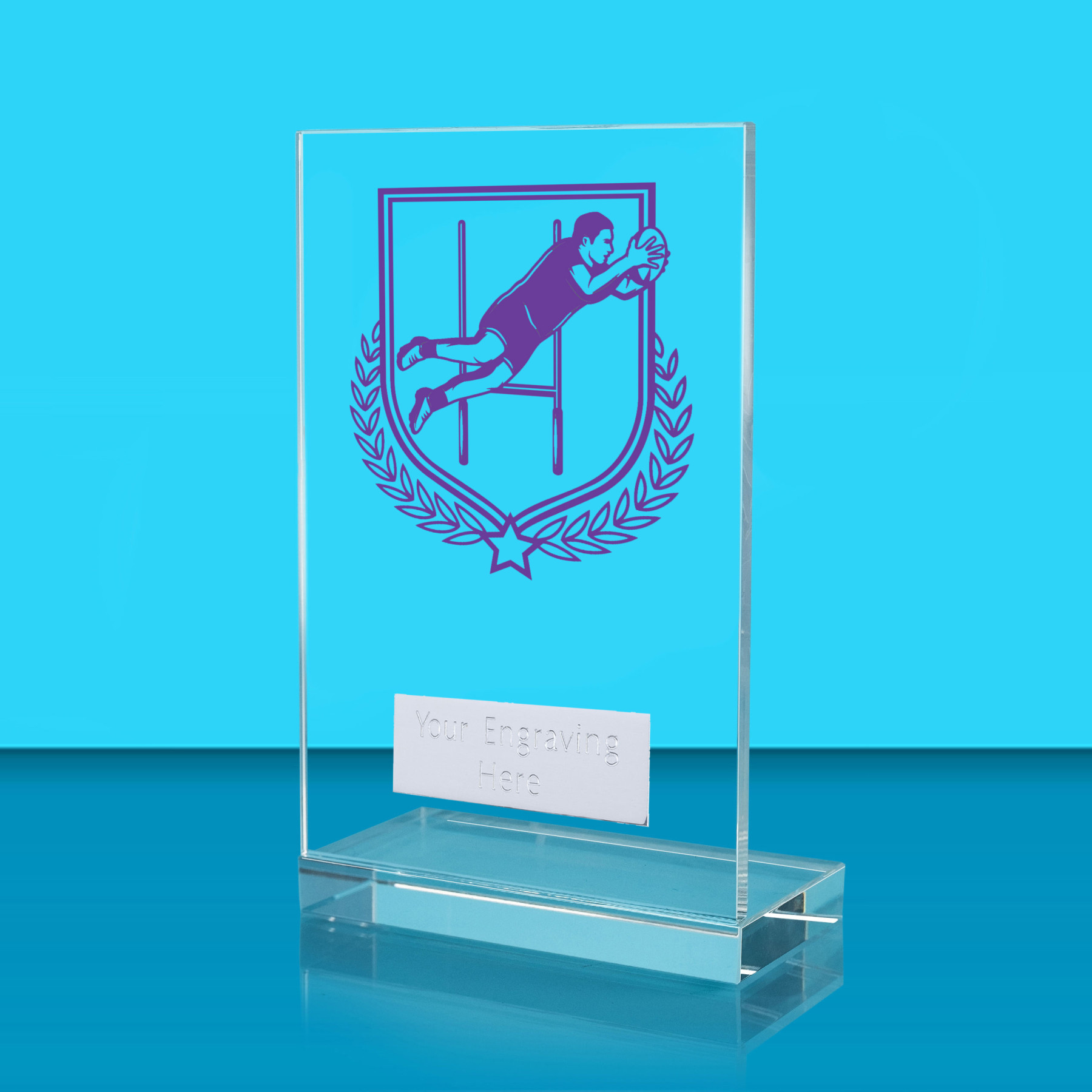 UV Colour Printed Rugby L Shaped Jade Glass Award