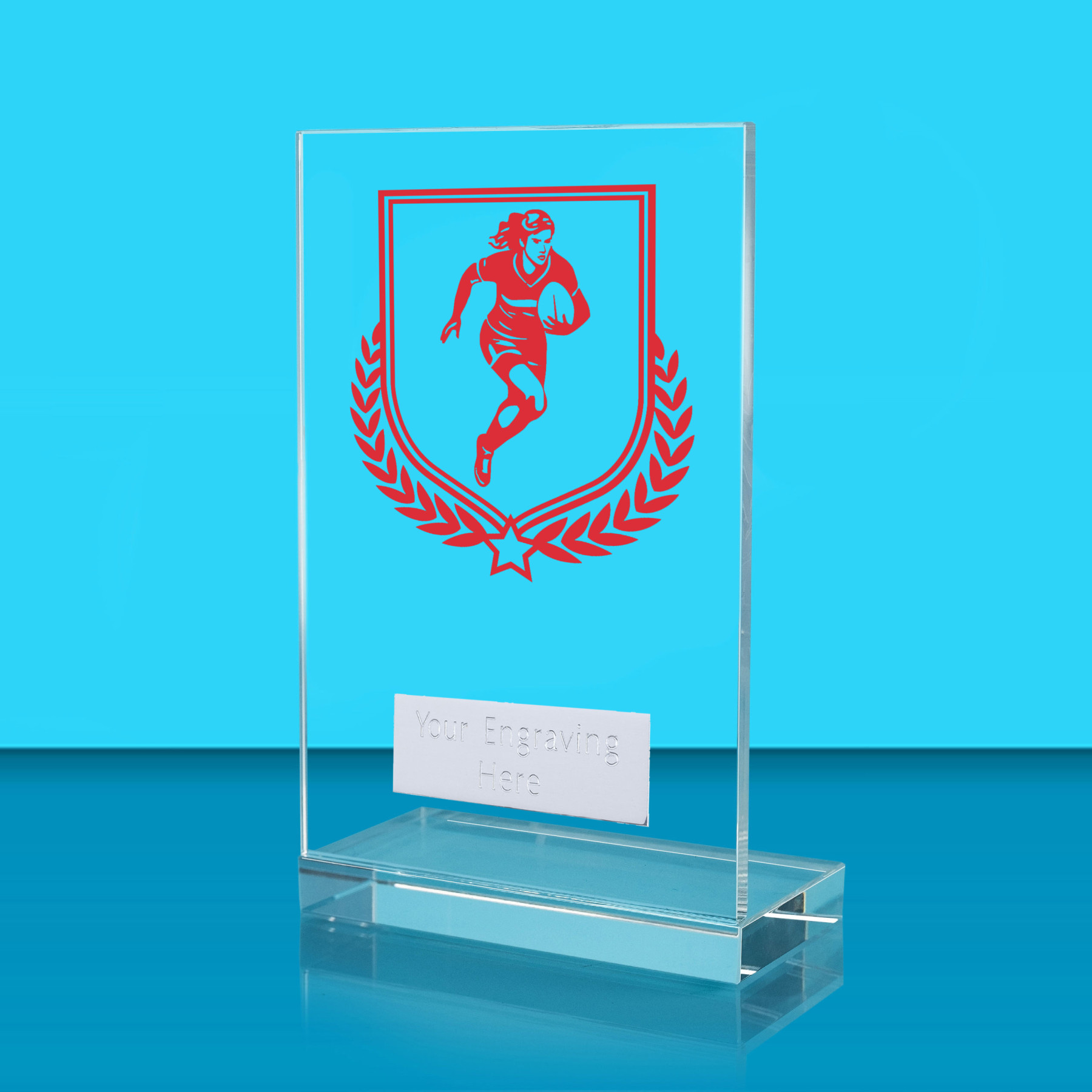 UV Colour Printed Women's Rugby L Shaped Jade Glass Award