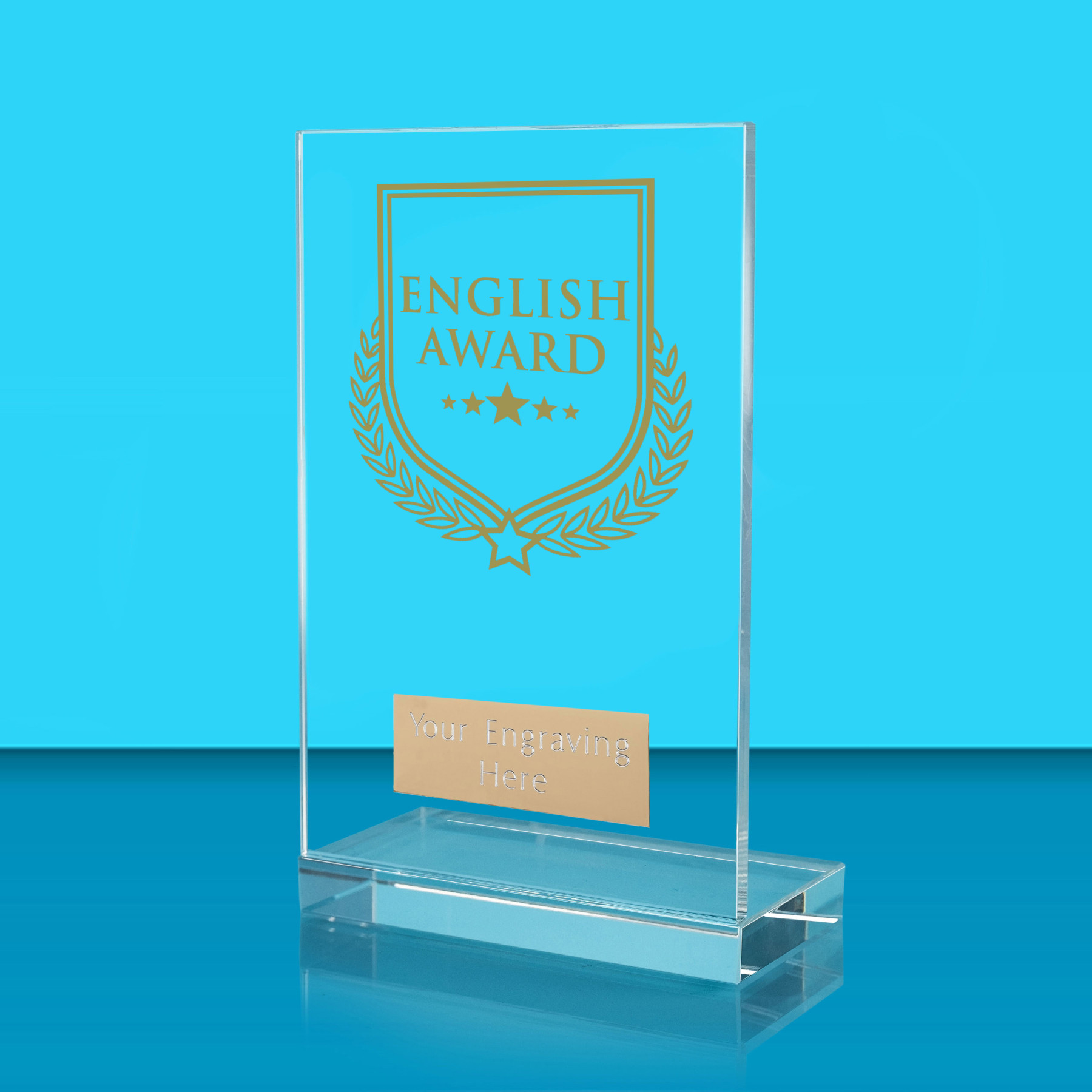 UV Colour Printed English Award L Shaped Jade Glass Award