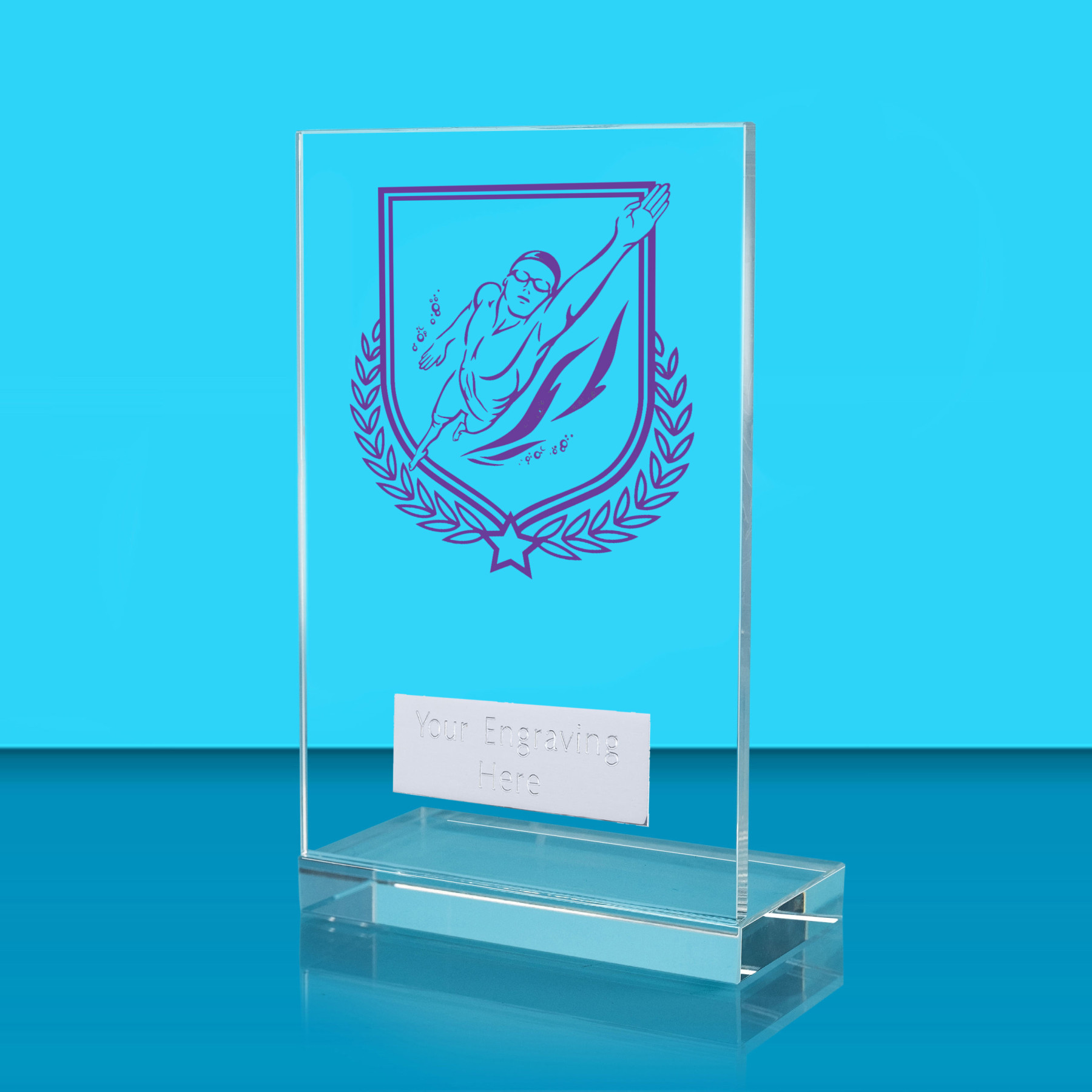 UV Colour Printed Male Swimming L Shaped Jade Glass Award