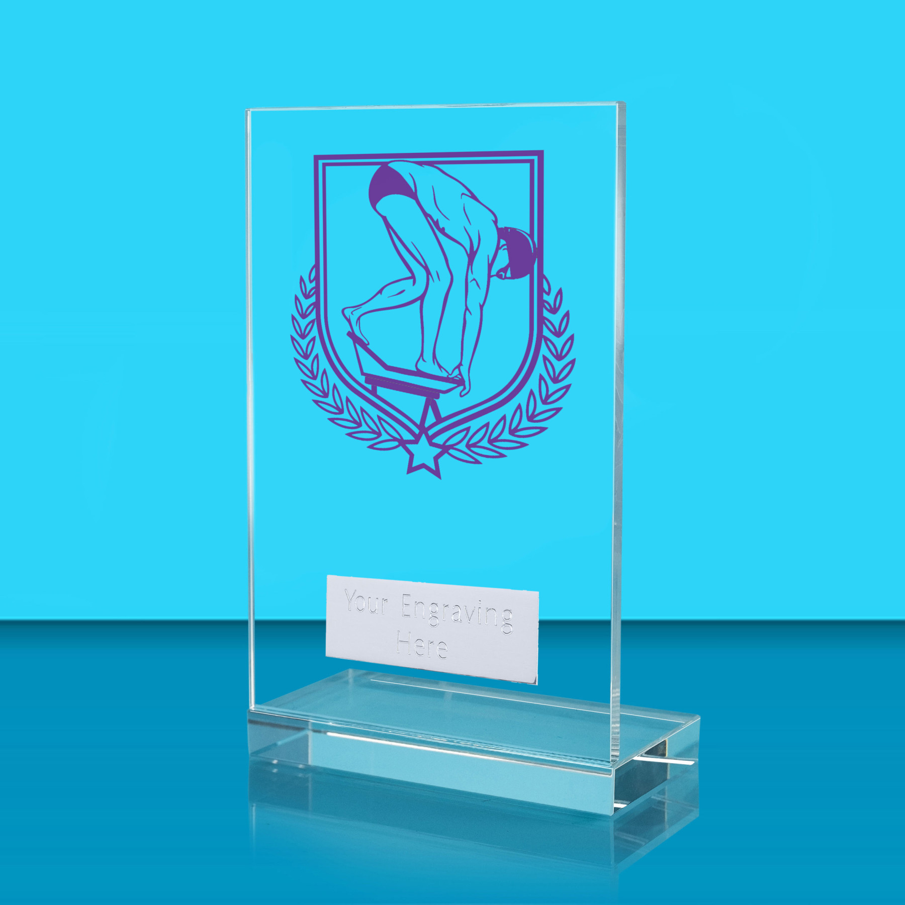UV Colour Printed Diving L Shaped Jade Glass Award